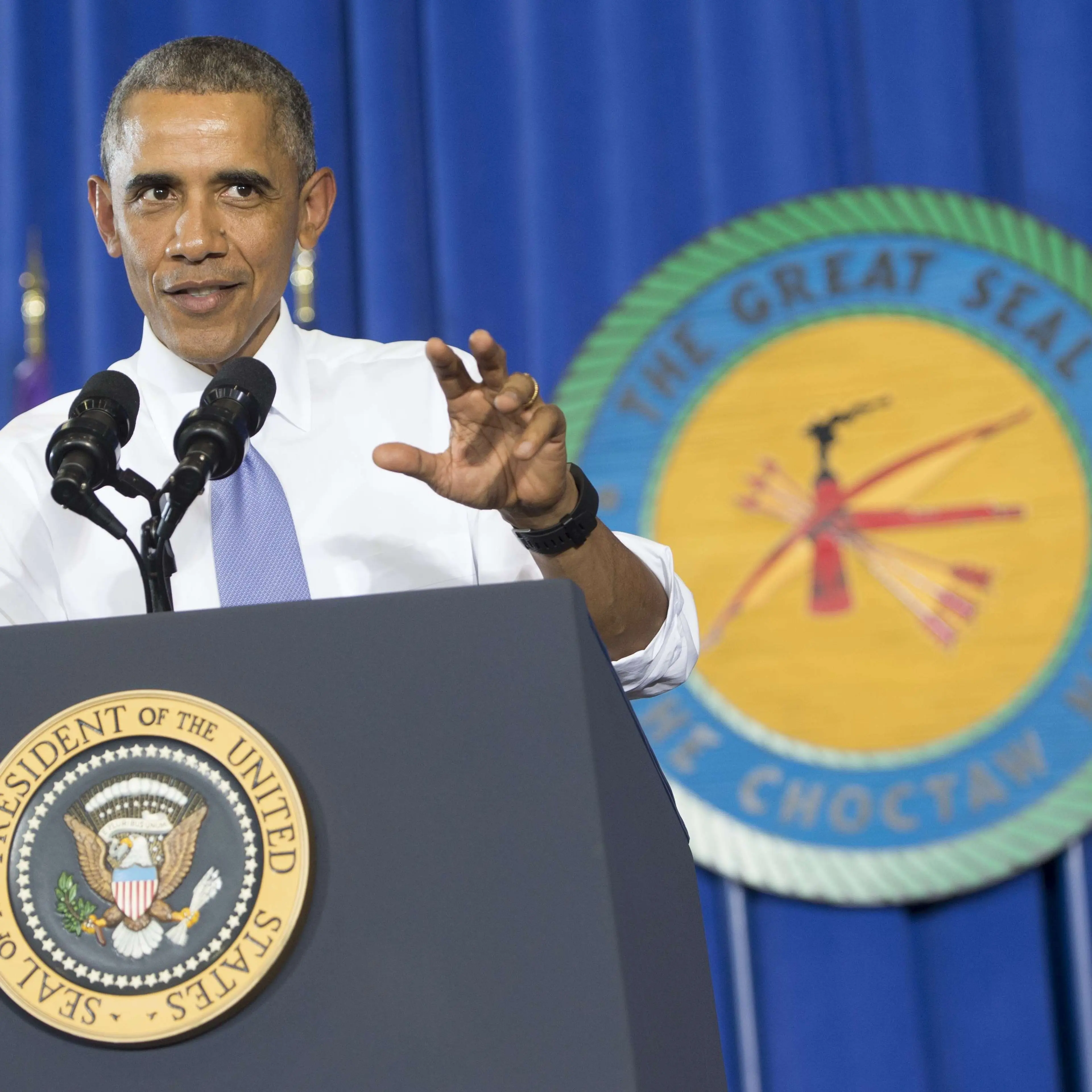 President Barack Obama speaks about economic opportunities at Durant High School in Durant, Oklahoma, in the Choctaw Nation on July 15, 2015.
