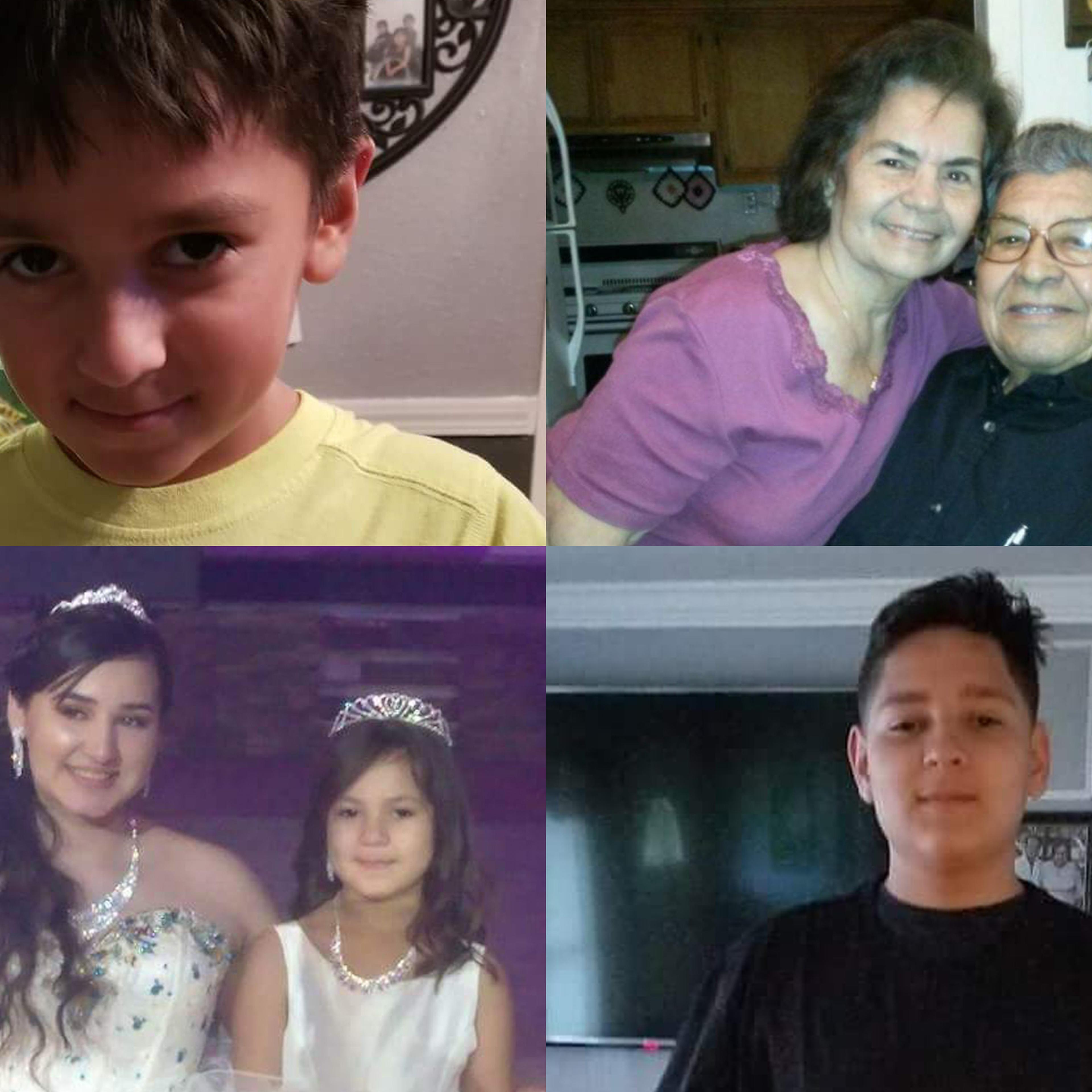 Top left: Xavier Saldivar, 8; Top right: Bedia Saldivar, 81, and Manuel Saldivar, 84; Bottom left: Devy Saldivar, 16, and Daisy Saldivar, 6; Bottom right: Domonic Saldivar, 14