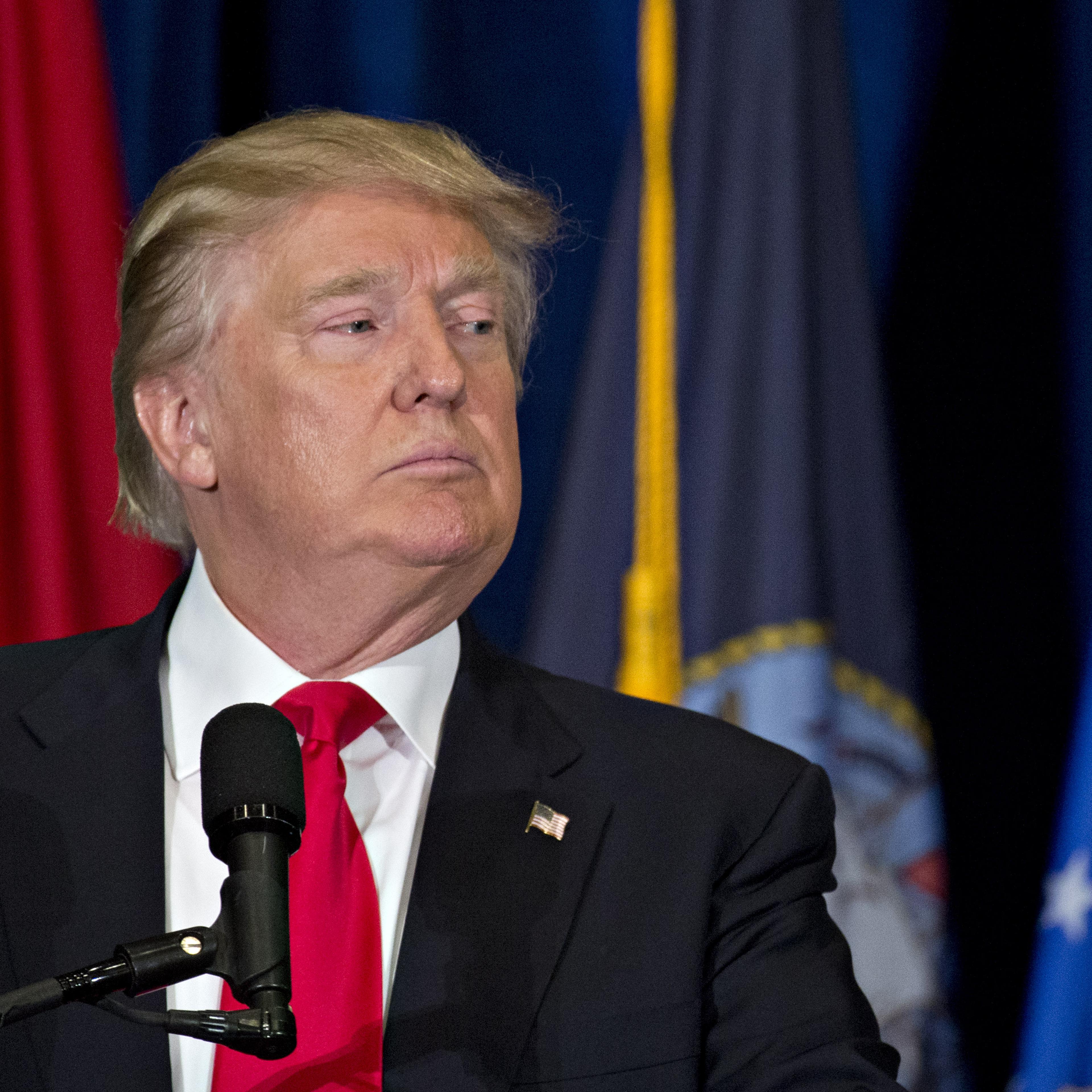 Republican presidential nominee, pauses while speaking during a campaign event on veterans reform in Virginia Beach, Virginia, U.S., on Monday, July 11, 2016.