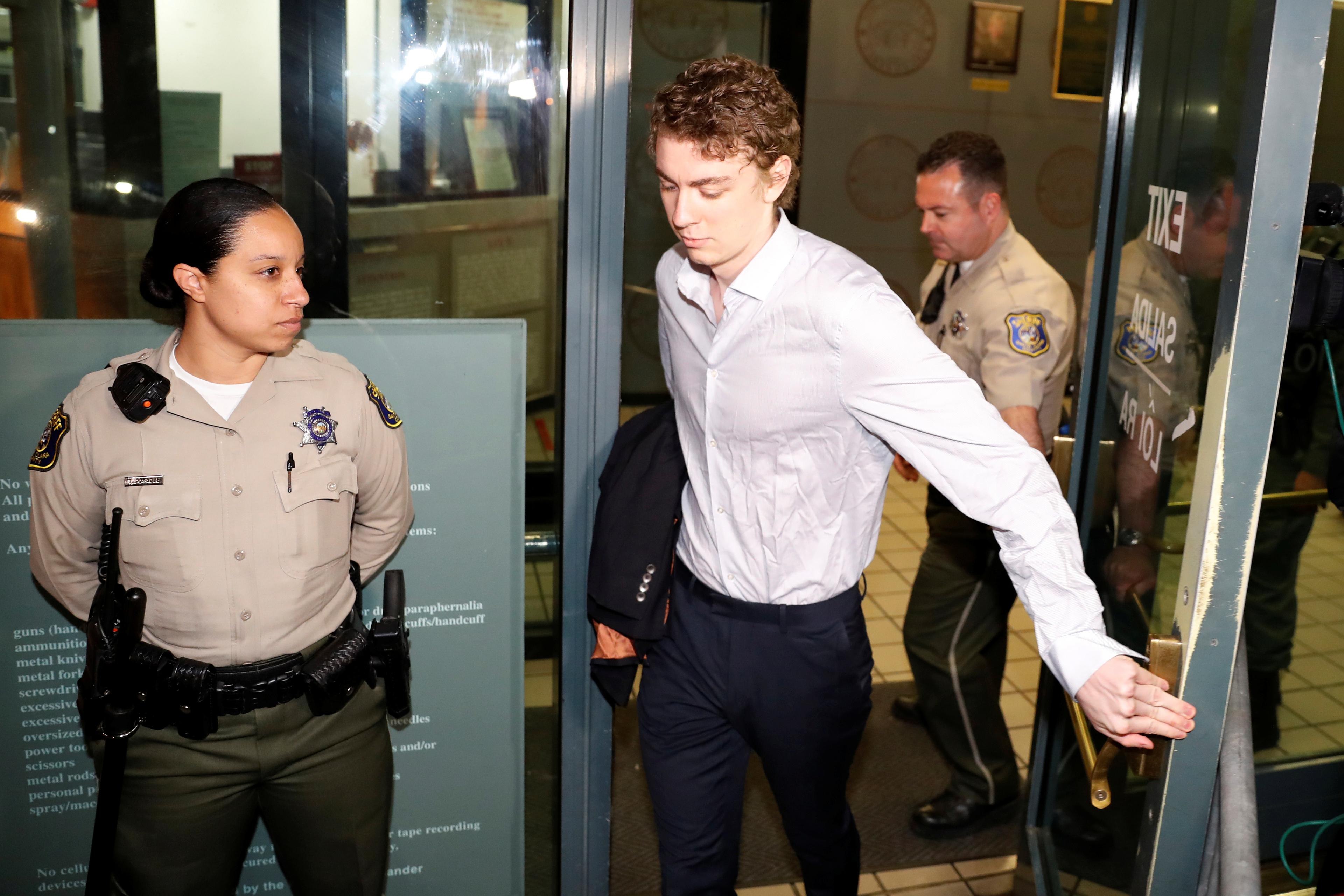 Brock Turner, the former Stanford swimmer convicted of sexually assaulting an unconscious woman, leaves the Santa Clara County Jail in San Jose, California