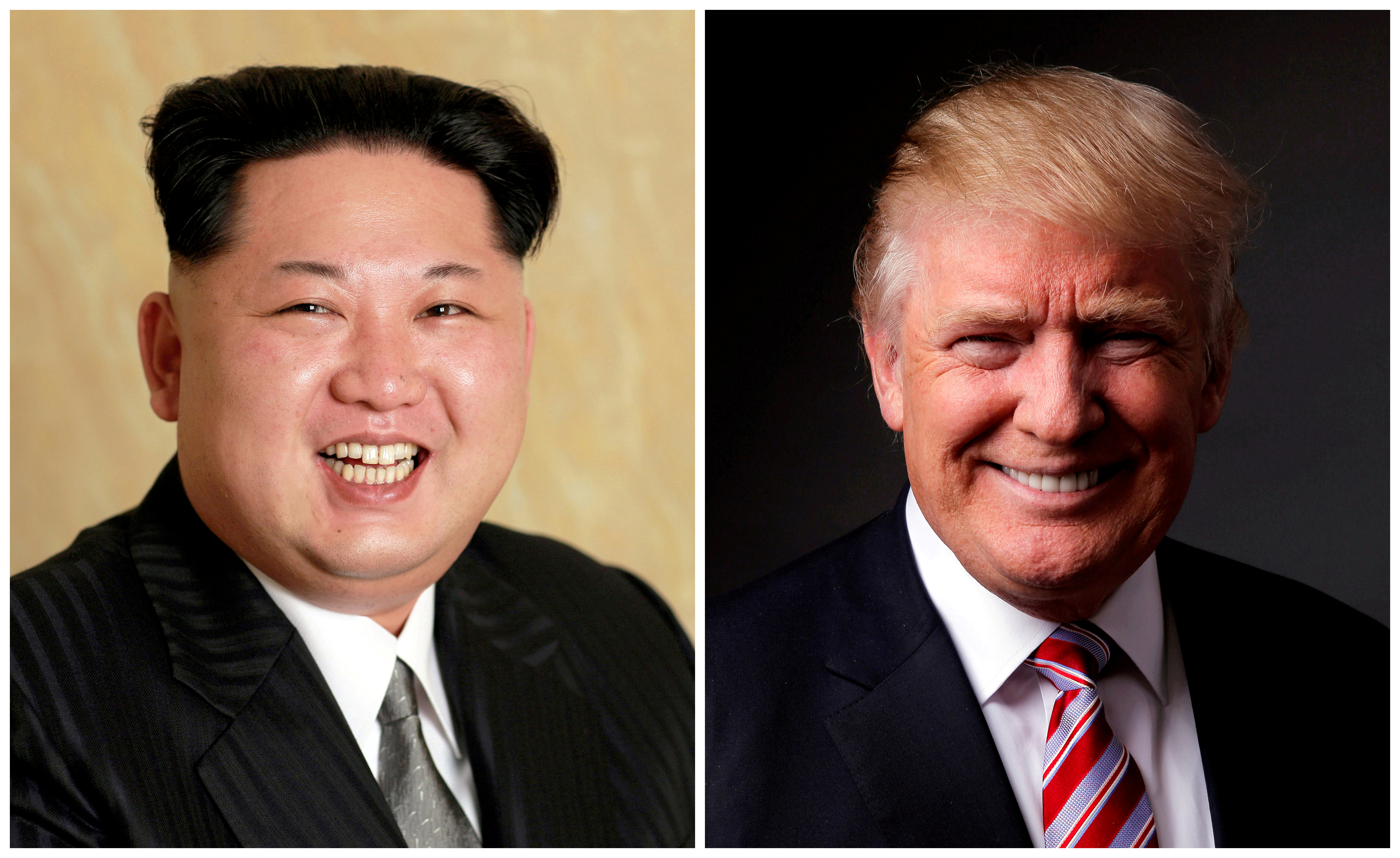 FILE PHOTO - A combination photo of Kim Jong Un and Donald Trump