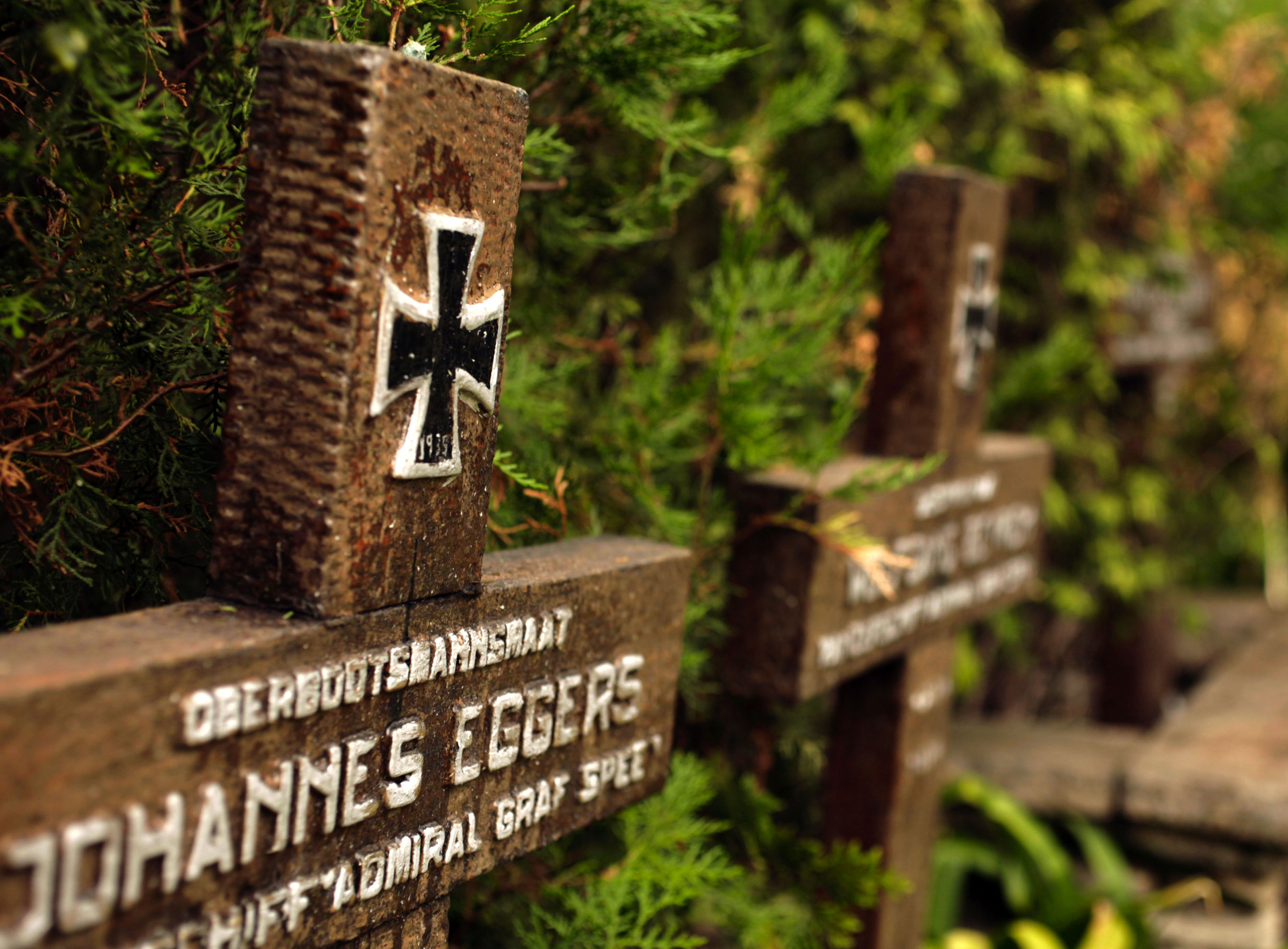 The graves and memorial of the crew members of the German heavy cruiser Admiral Graf Spee sit at the Chacarita German cemetery in Buenos Aires, Argentina, on Thursday, Jan. 24, 2008.