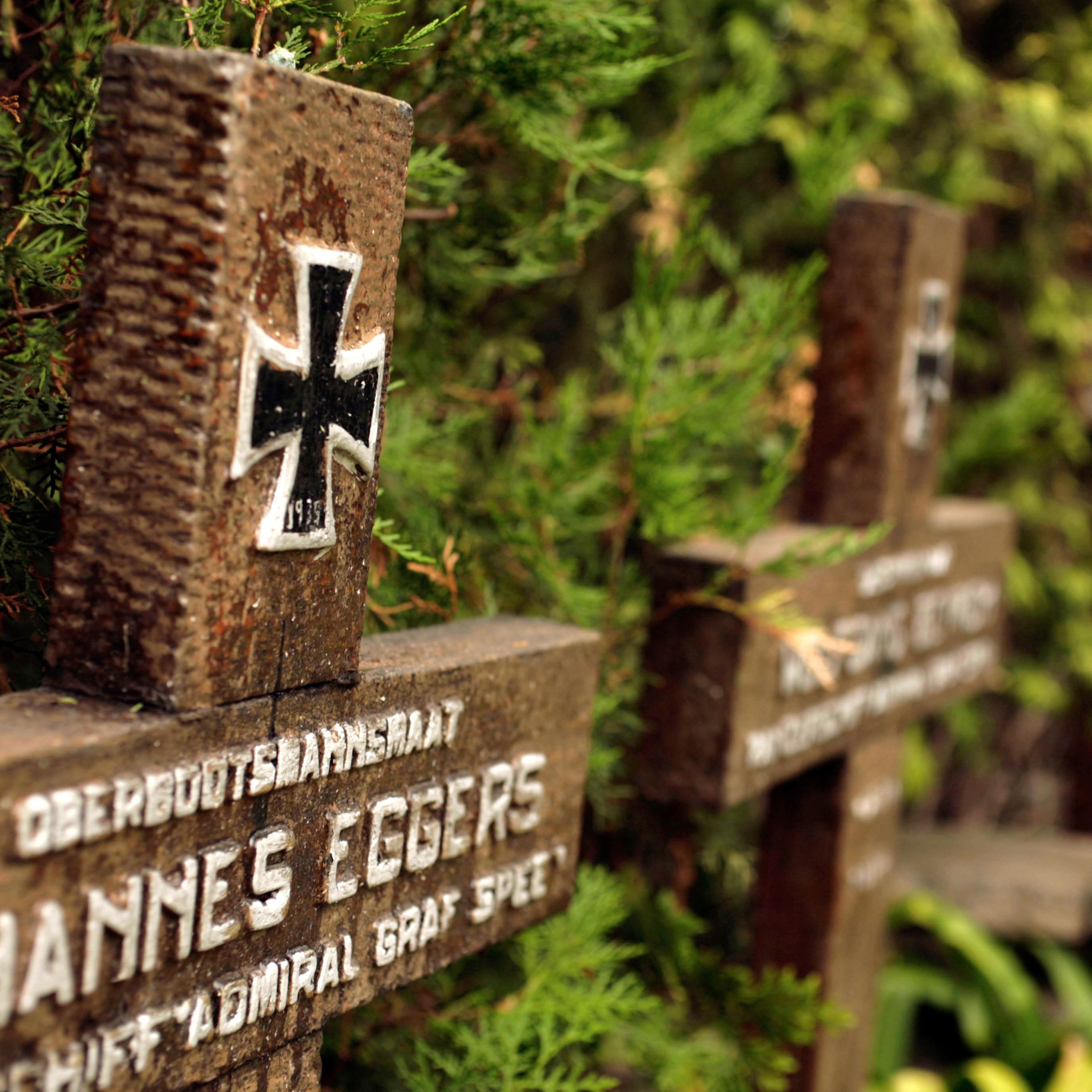 The graves and memorial of the crew members of the German heavy cruiser Admiral Graf Spee sit at the Chacarita German cemetery in Buenos Aires, Argentina, on Thursday, Jan. 24, 2008.