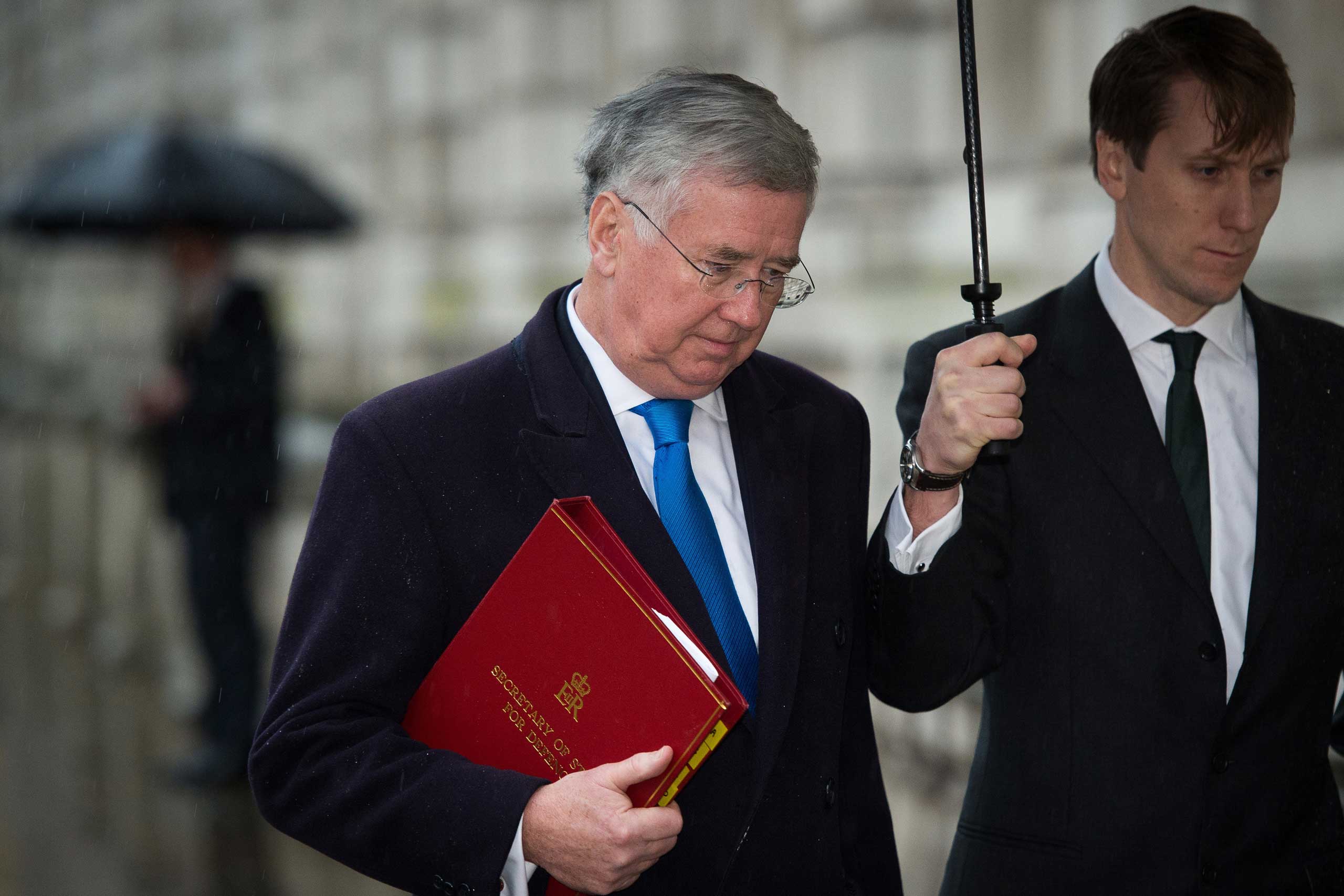 British Defence Minister Michael Fallon arrives at the Cabinet Office in central London in 2015.