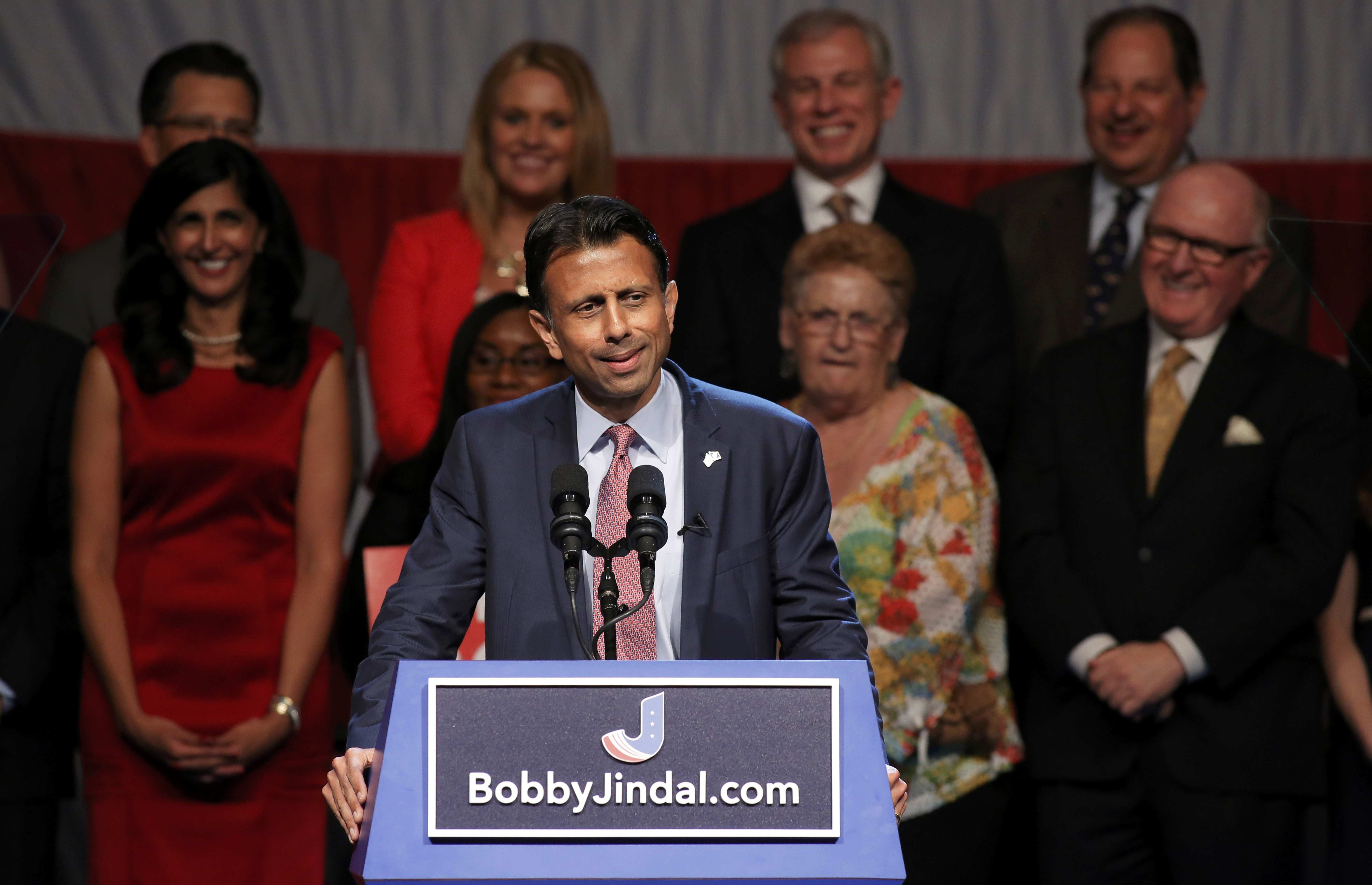 Republican presidential candidate and Louisiana Governor Bobby Jindal formally announces his campaign for the 2016 Republican presidential nomination in Kenner, Louisiana on June 24, 2015.