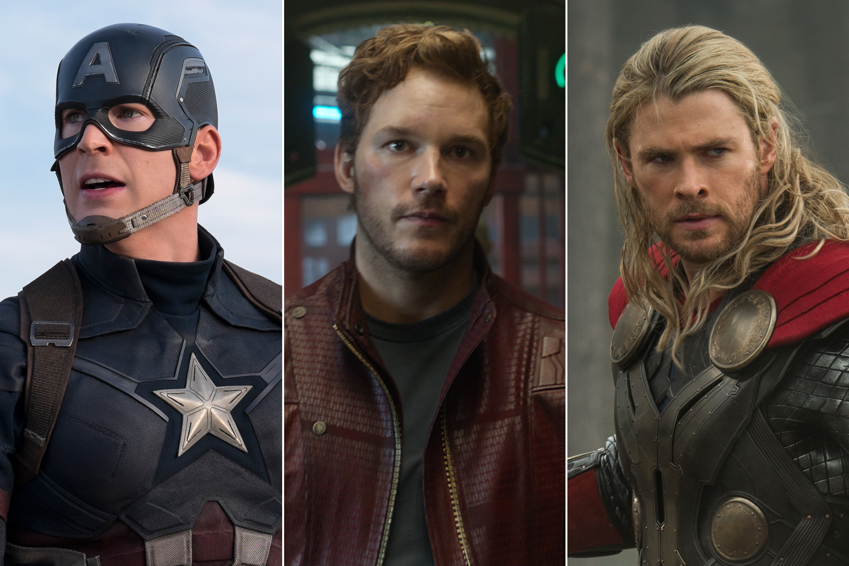 Captain America (L); Star-Lord from Guardians Of The Galaxy (C); Thor

