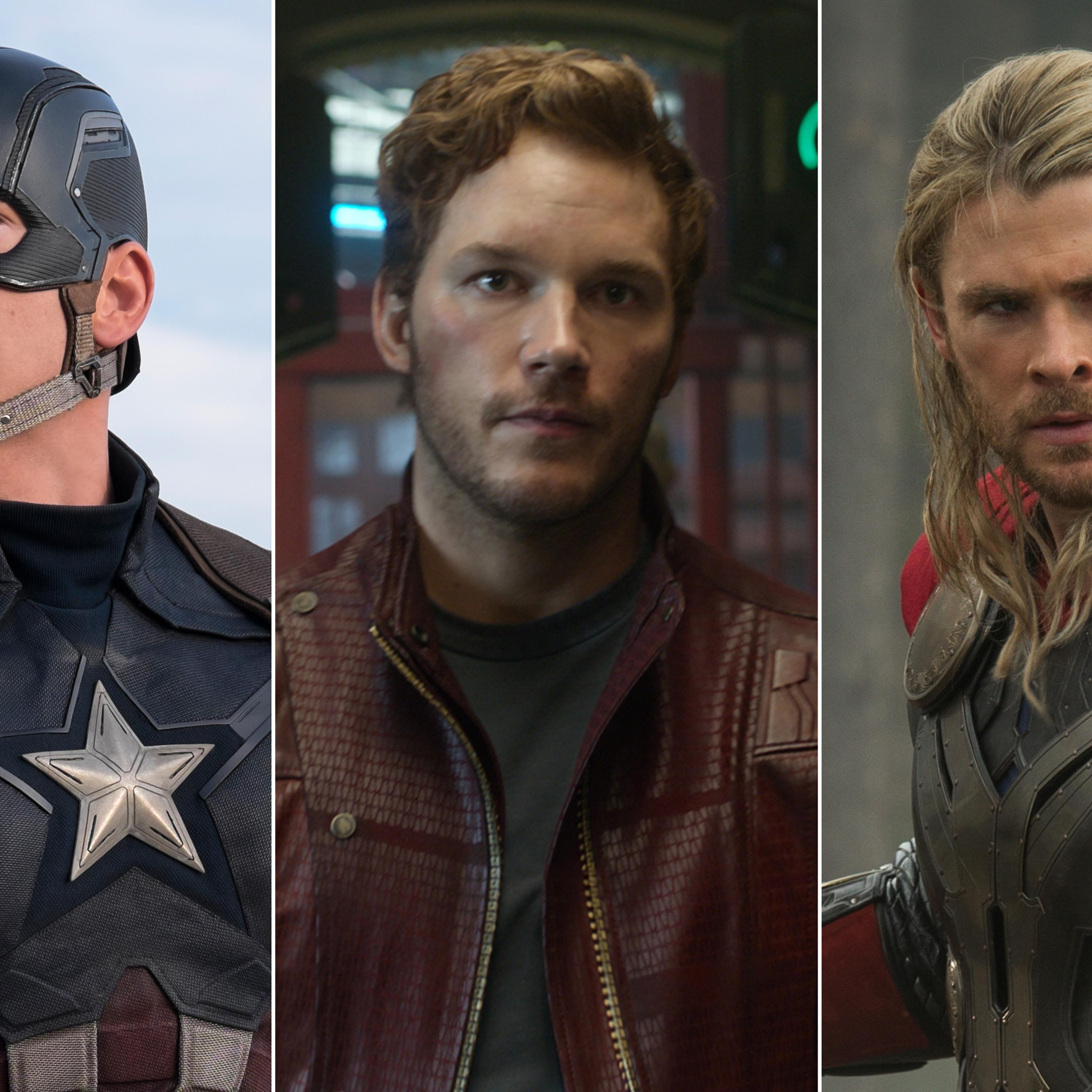 Captain America (L); Star-Lord from Guardians Of The Galaxy (C); Thor