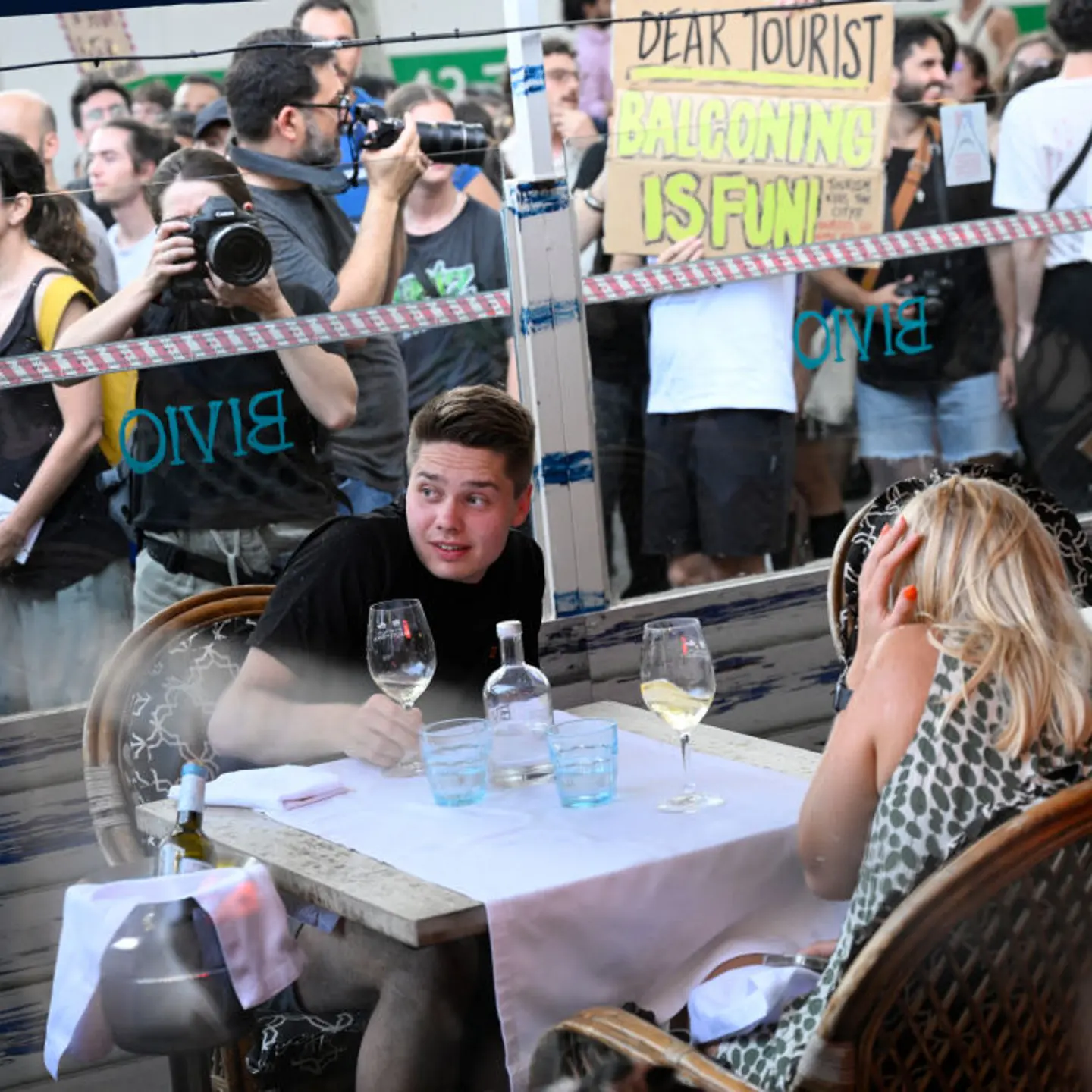 Demonstrators during a protest against mass tourism in Barcelona.