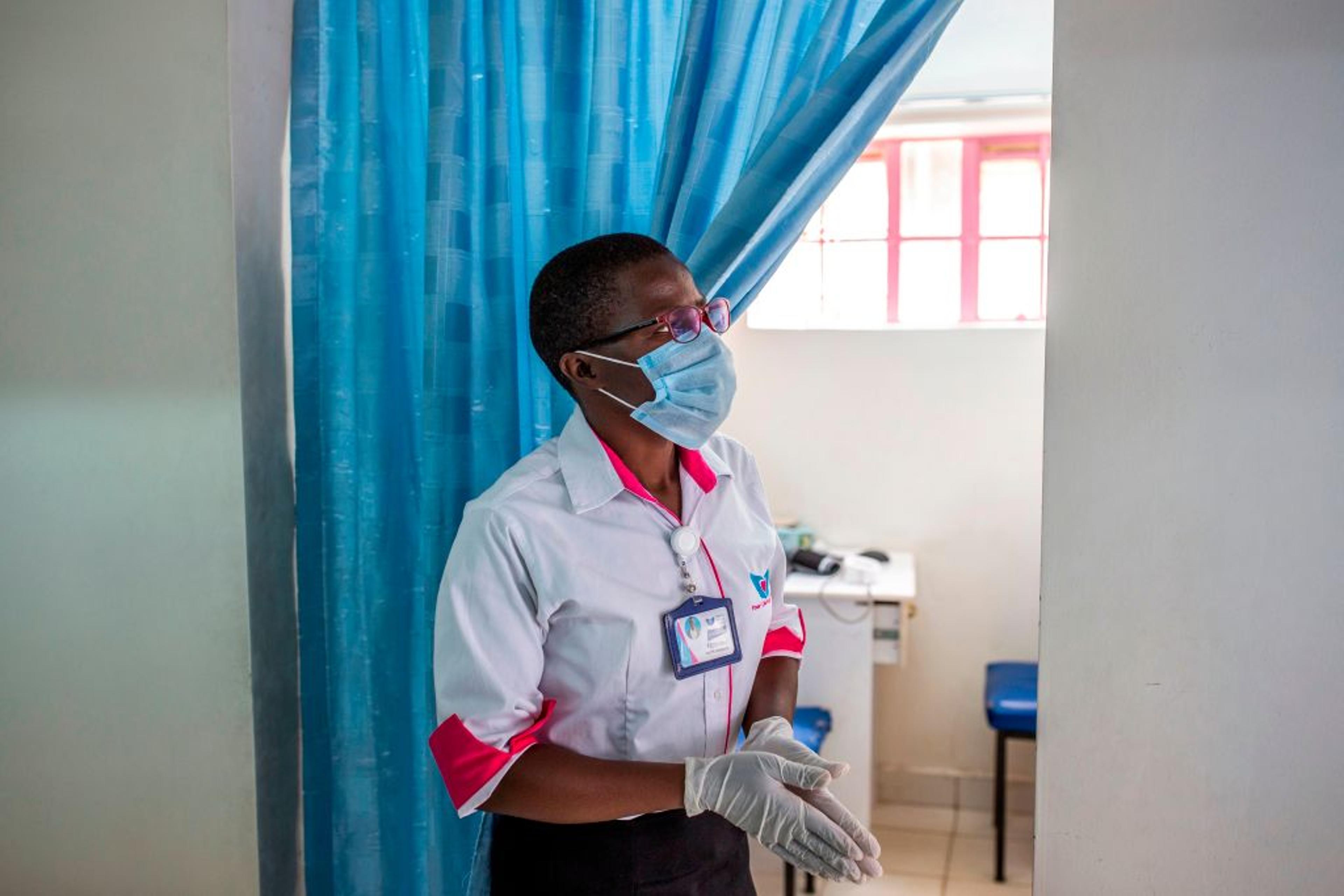 A health worker at a Penda Health Clinic in Nairobi during the COVID-19 pandemic in 2020