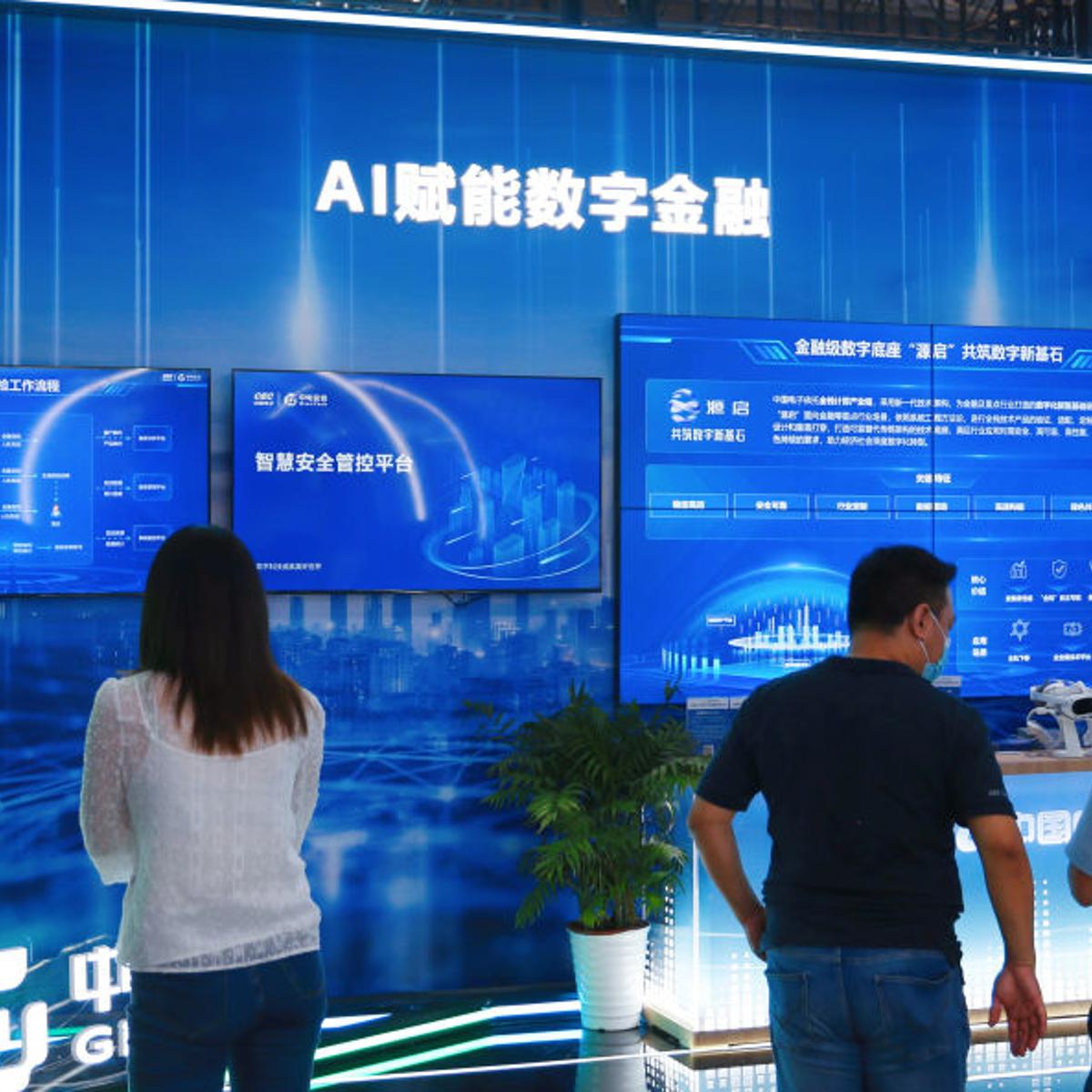 Visitors visit the China Electronics booth at the 2023 World Artificial Intelligence Conference in Shanghai, China, July 7, 2023.