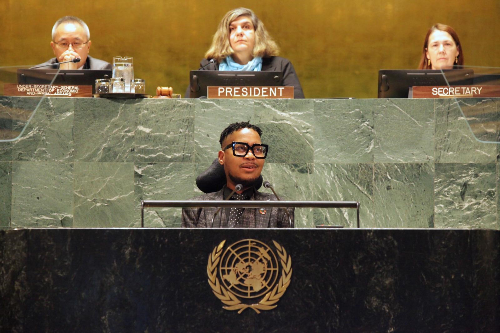 Author Eddie Ndopu speaking at the U.N. in July 2023
