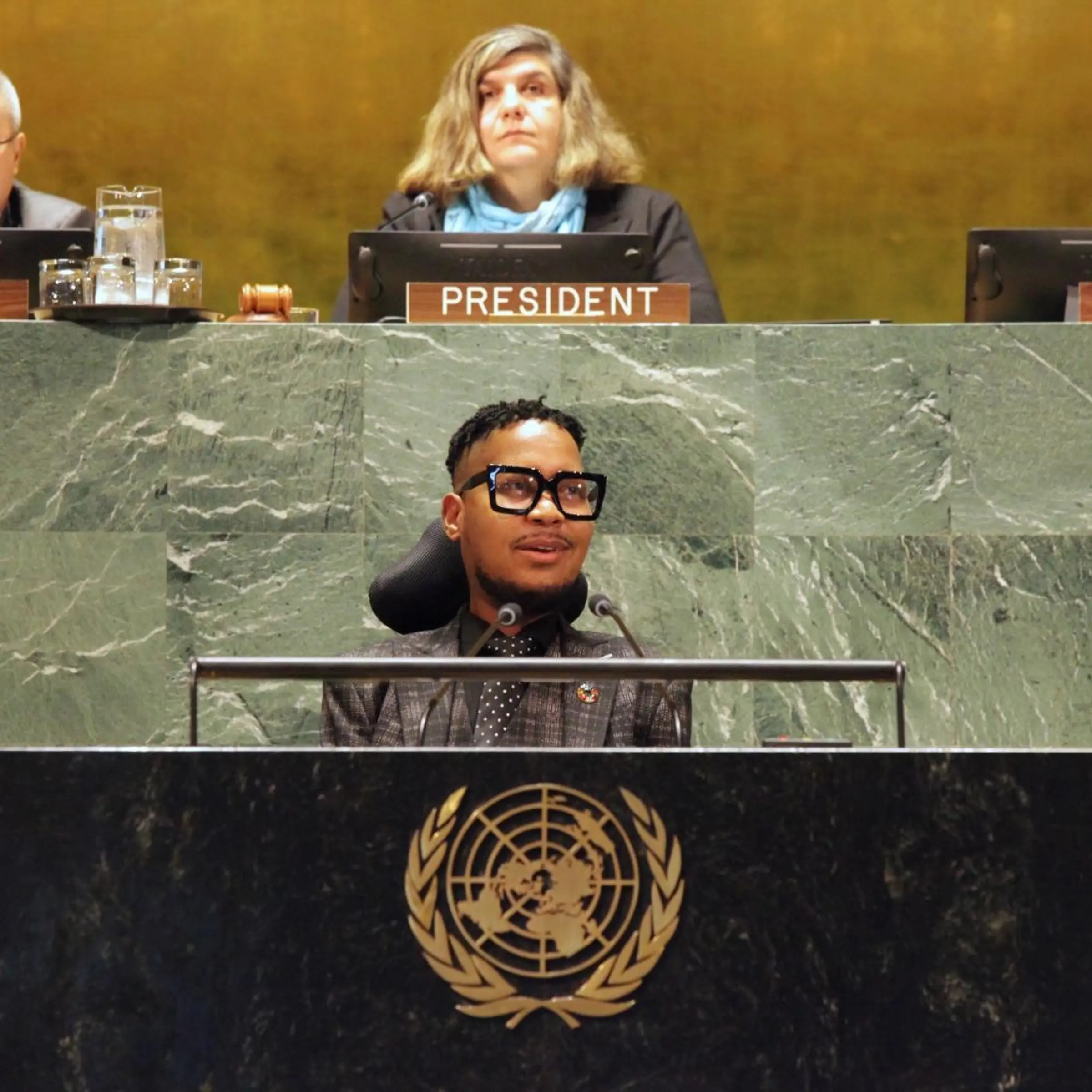 Author Eddie Ndopu speaking at the U.N. in July 2023