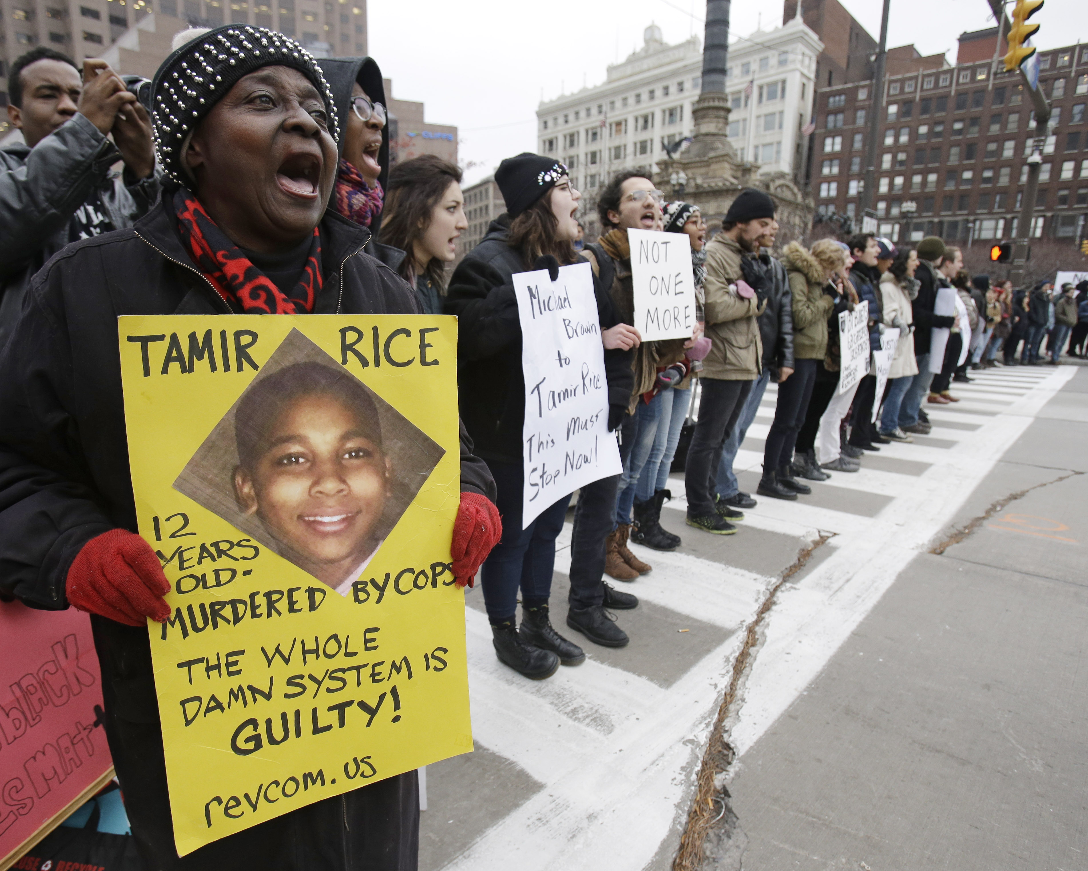 Demonstrators protest the fatal police shooting of 12-year-old Tamir Rice block Public Square in Cleveland on Nov. 25, 2014.
