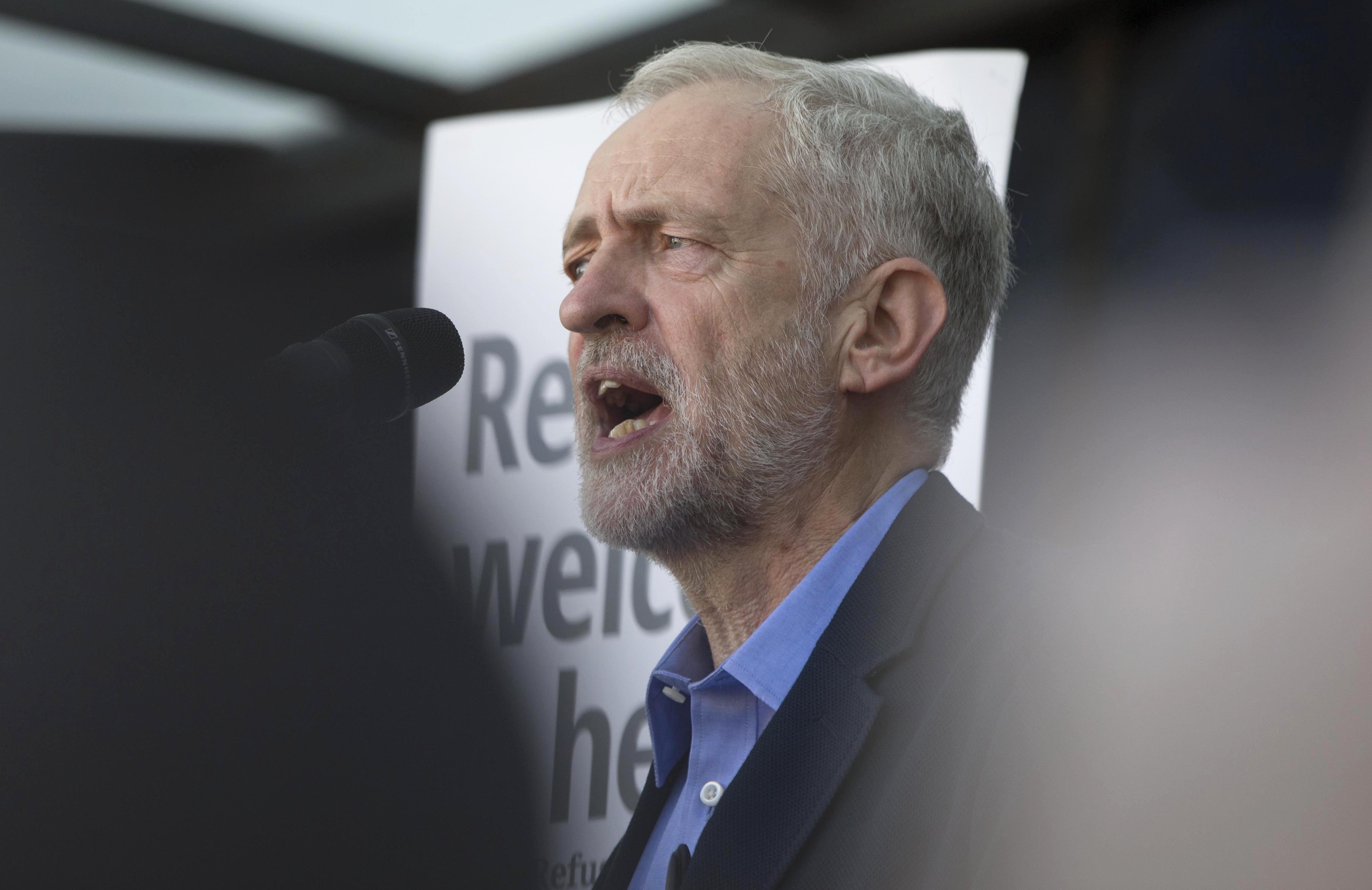 Jeremy Corbyn, the new leader of Britain's opposition Labour Party speaks at a pro-refugee demonstration in London, Britain