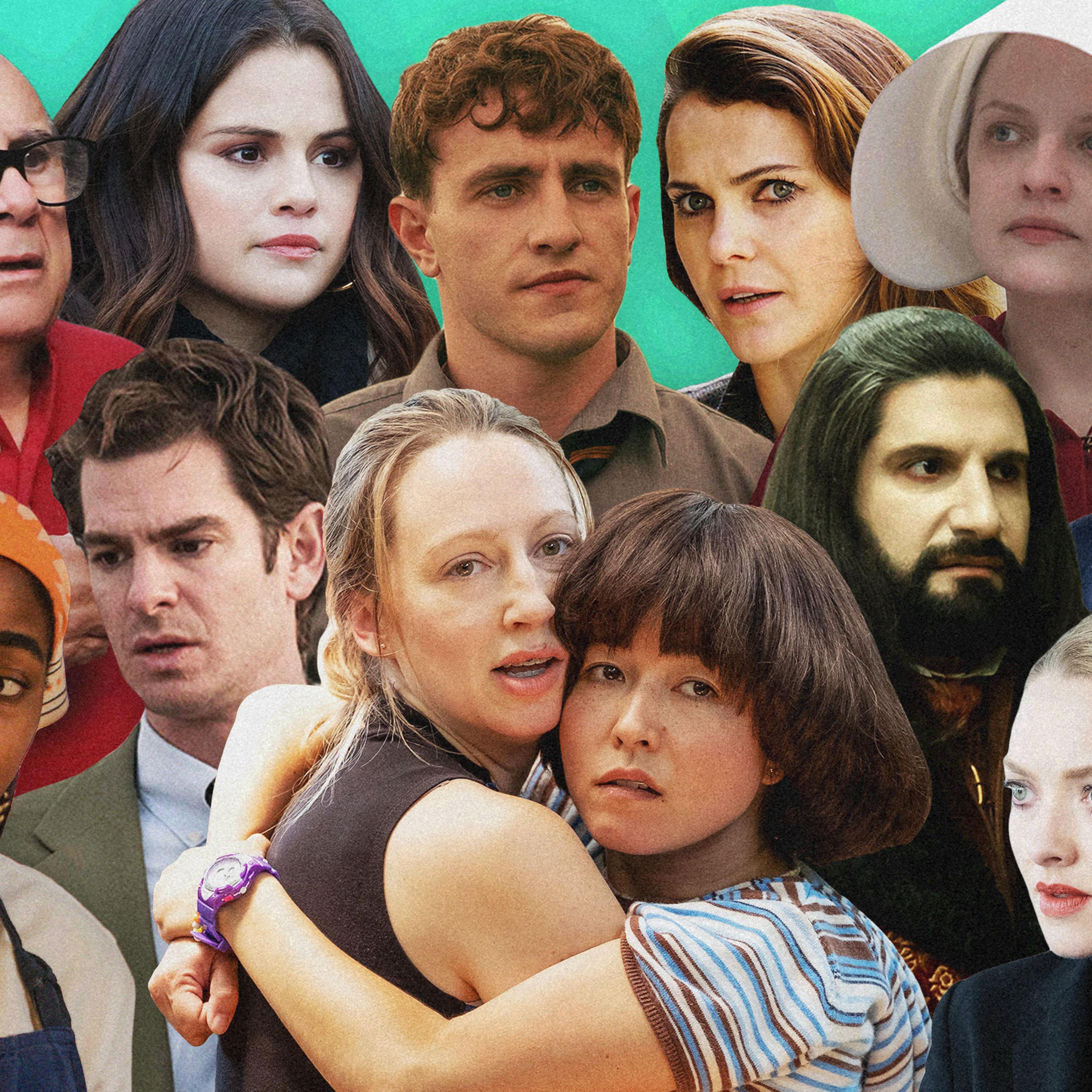 A collage of cut outs of different characters from popular shows on Hulu