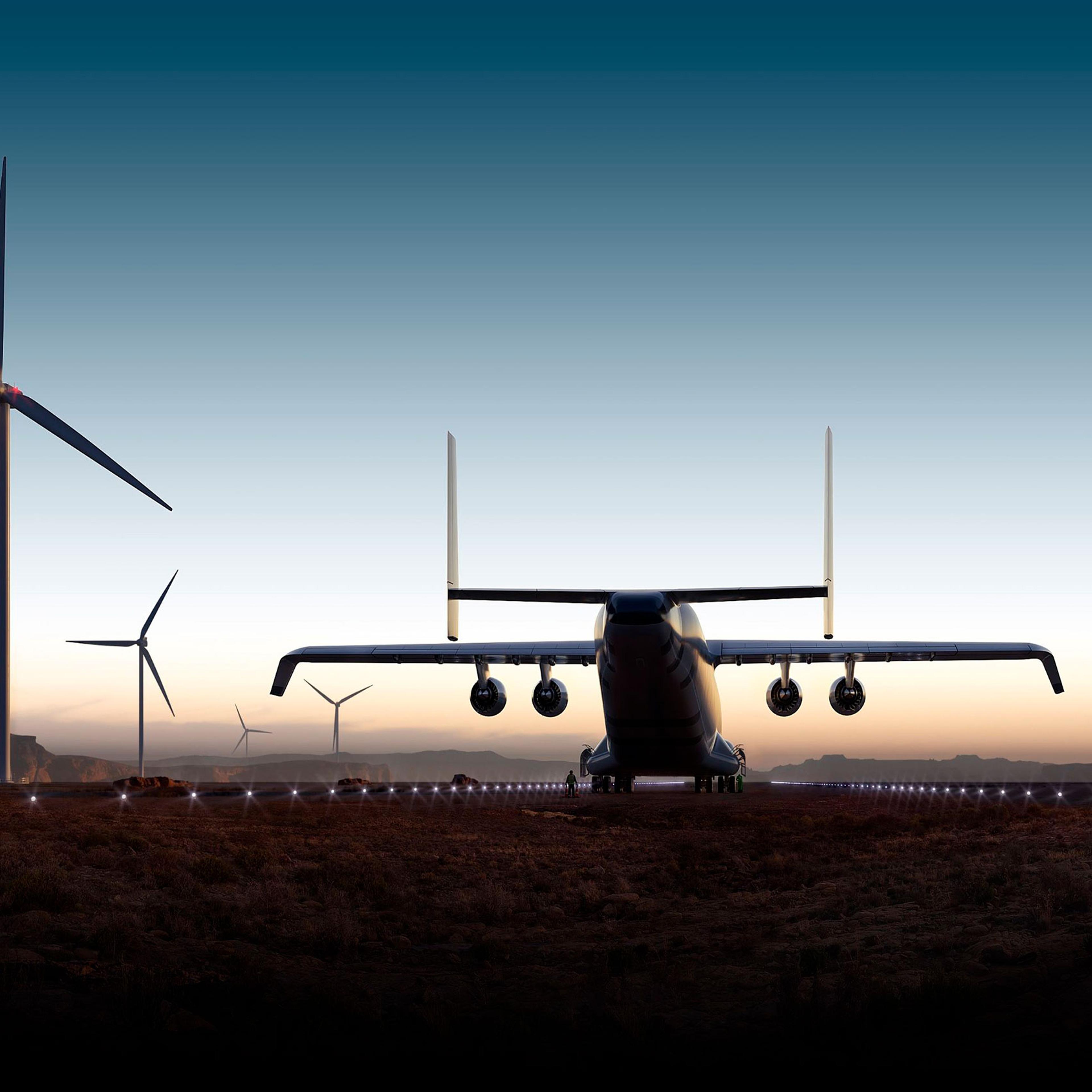 A vector image of the WindRunner airplane taxing on a airport runway