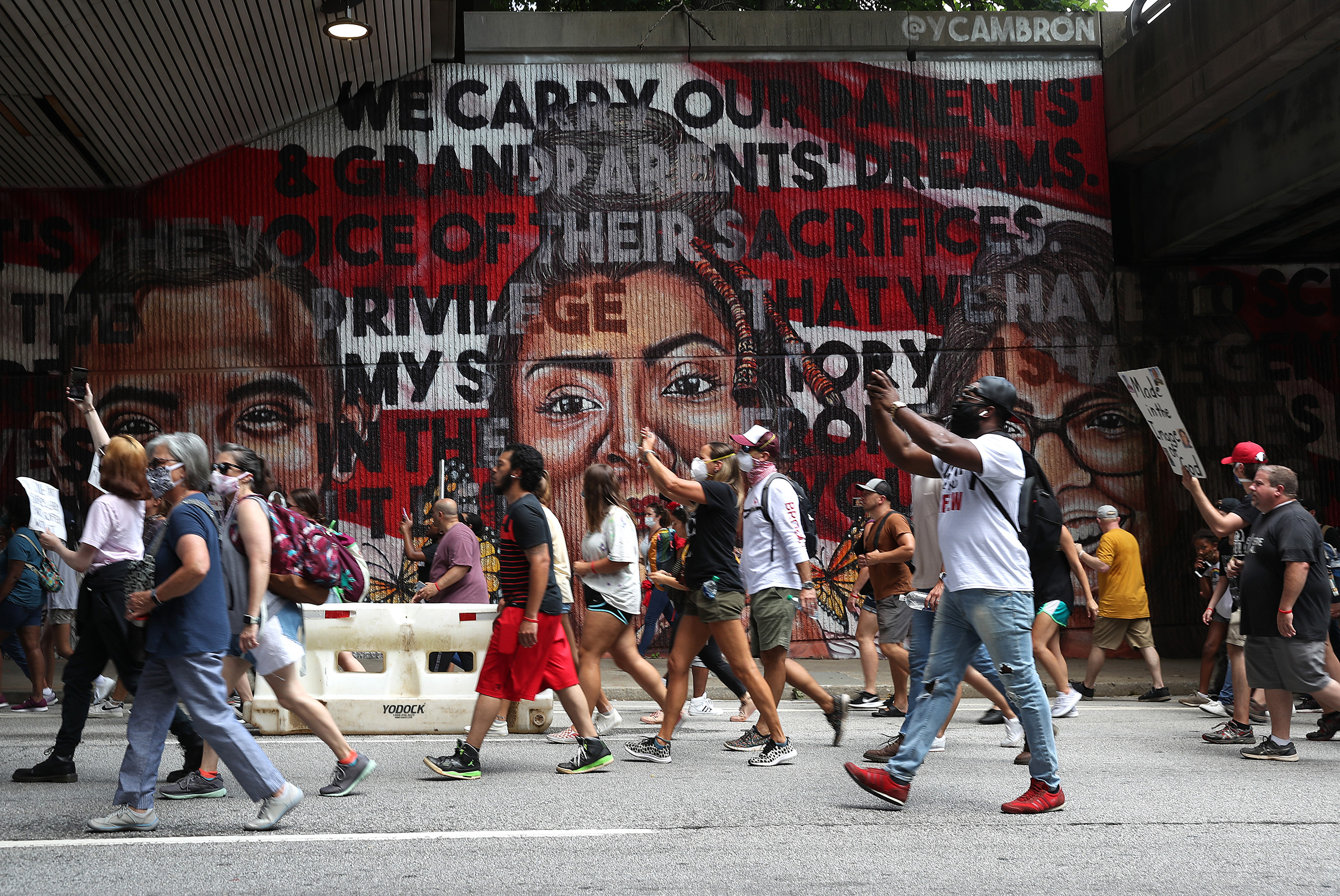 People march to the Georgia State Capitol during a Juneteenth event organized by the One Race Movement on June 19 in Atlanta