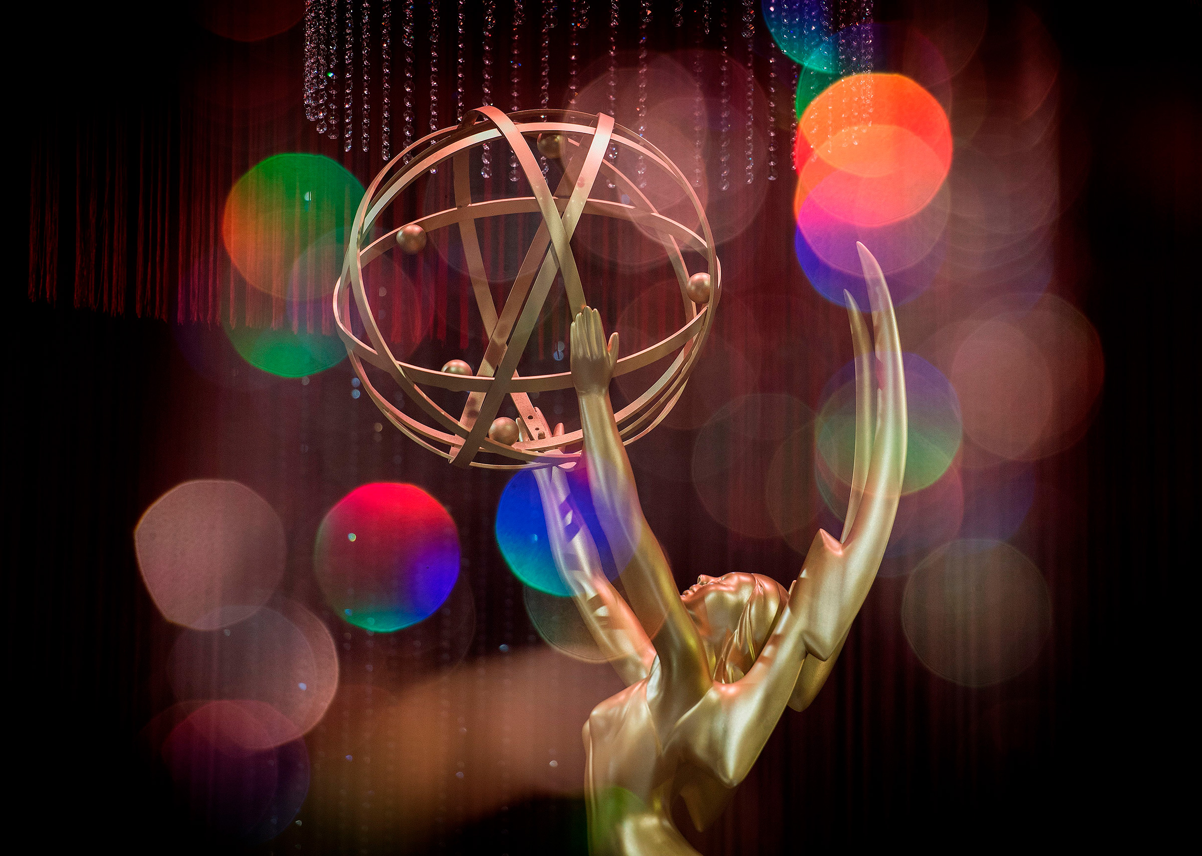 This double exposure shows the Emmy Awards statue in Los Angeles, California on Sept. 12, 2019