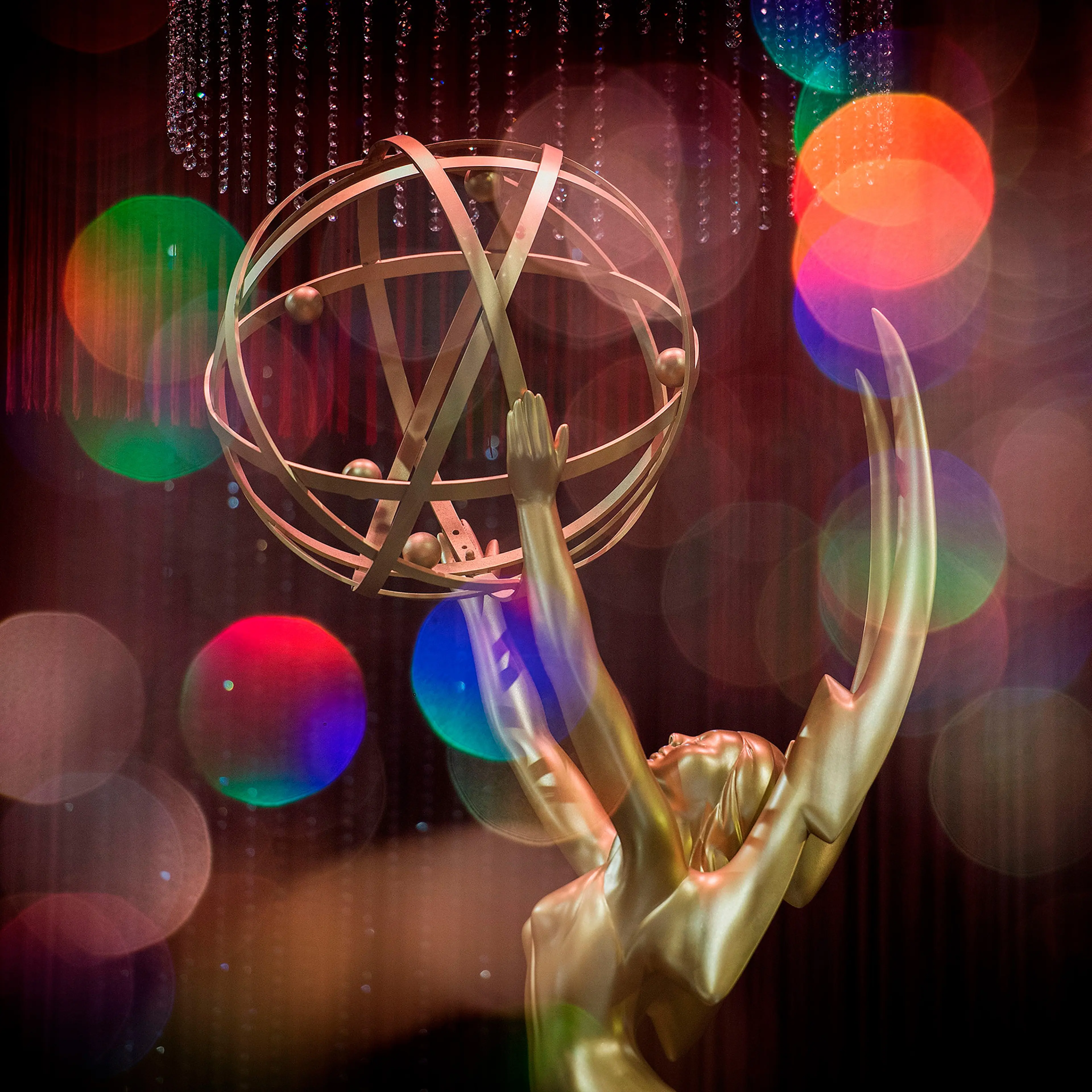 This double exposure shows the Emmy Awards statue in Los Angeles, California on Sept. 12, 2019
