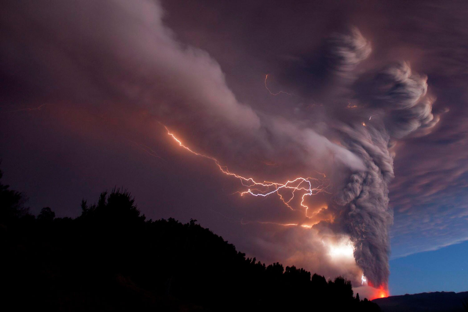 Smoke billowing into the sky after the eruption of the Puyehue volcano, June 05, 2011.