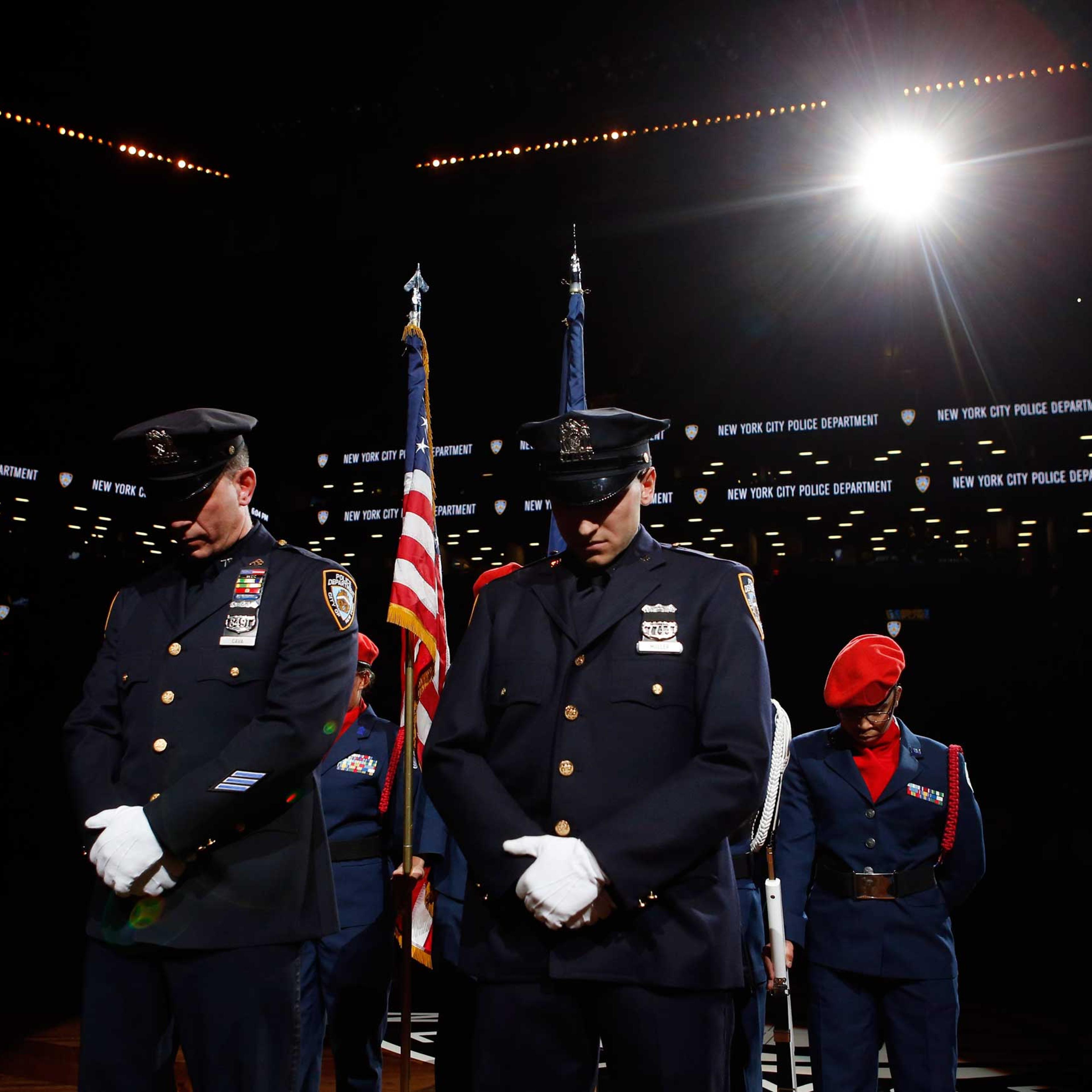 APTOPIX Pistons Nets Basketball NYPD Officers Shot