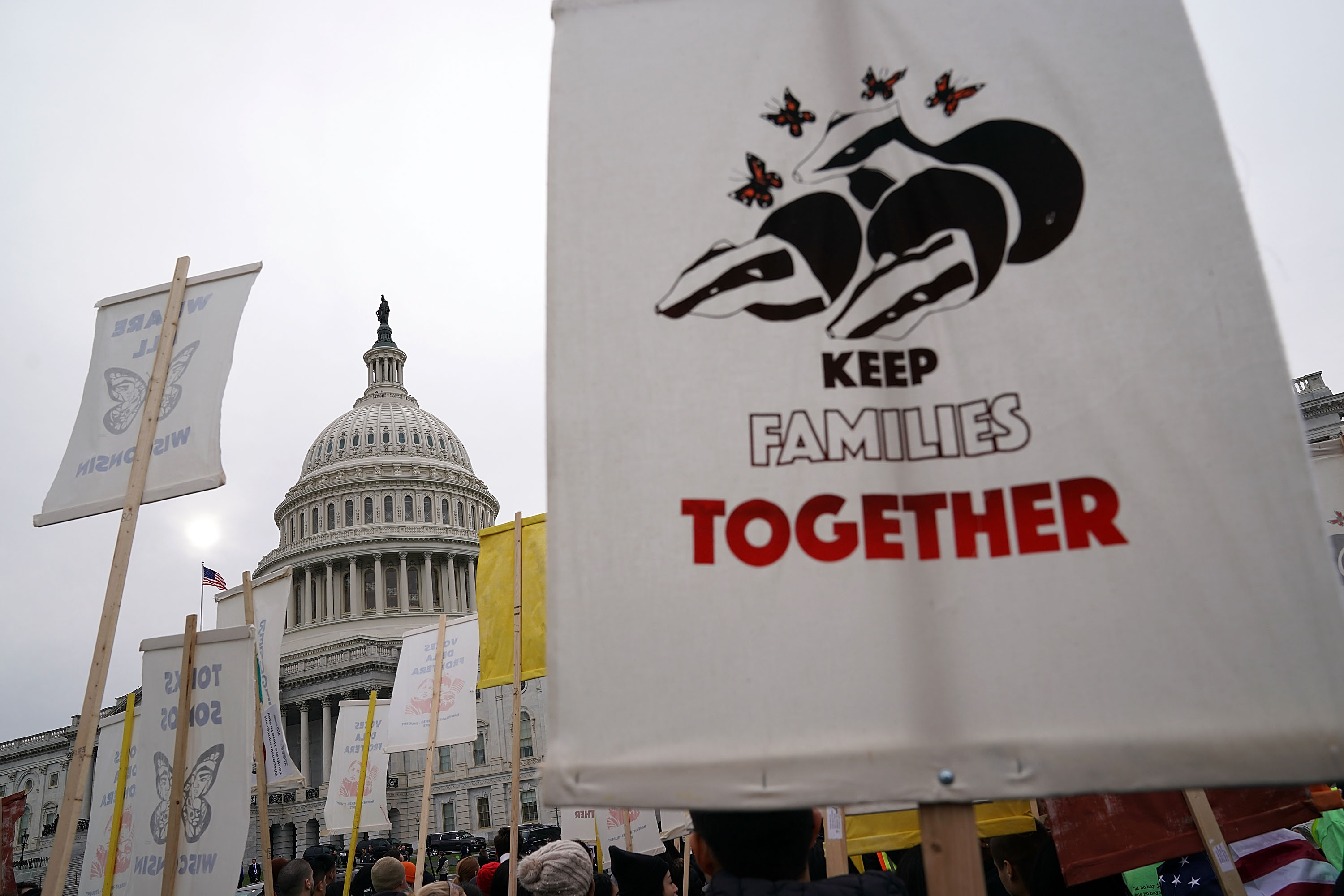 Immigration activists stage a protest in front the U.S. Capitol December 6, 2017 in Washington, DC.