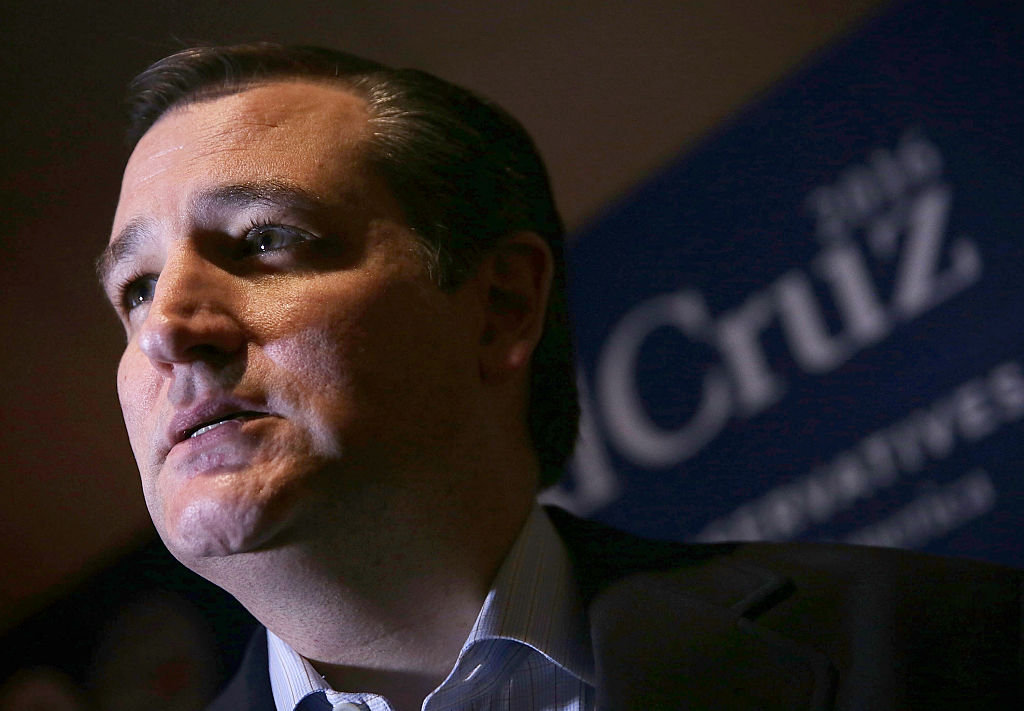Republican presidential candidate Sen. Ted Cruz (R-TX) briefs members of the media before he participates in the South Carolina Faith and Family Presidential Forum on Feb. 12 in Greenville, South Carolina.