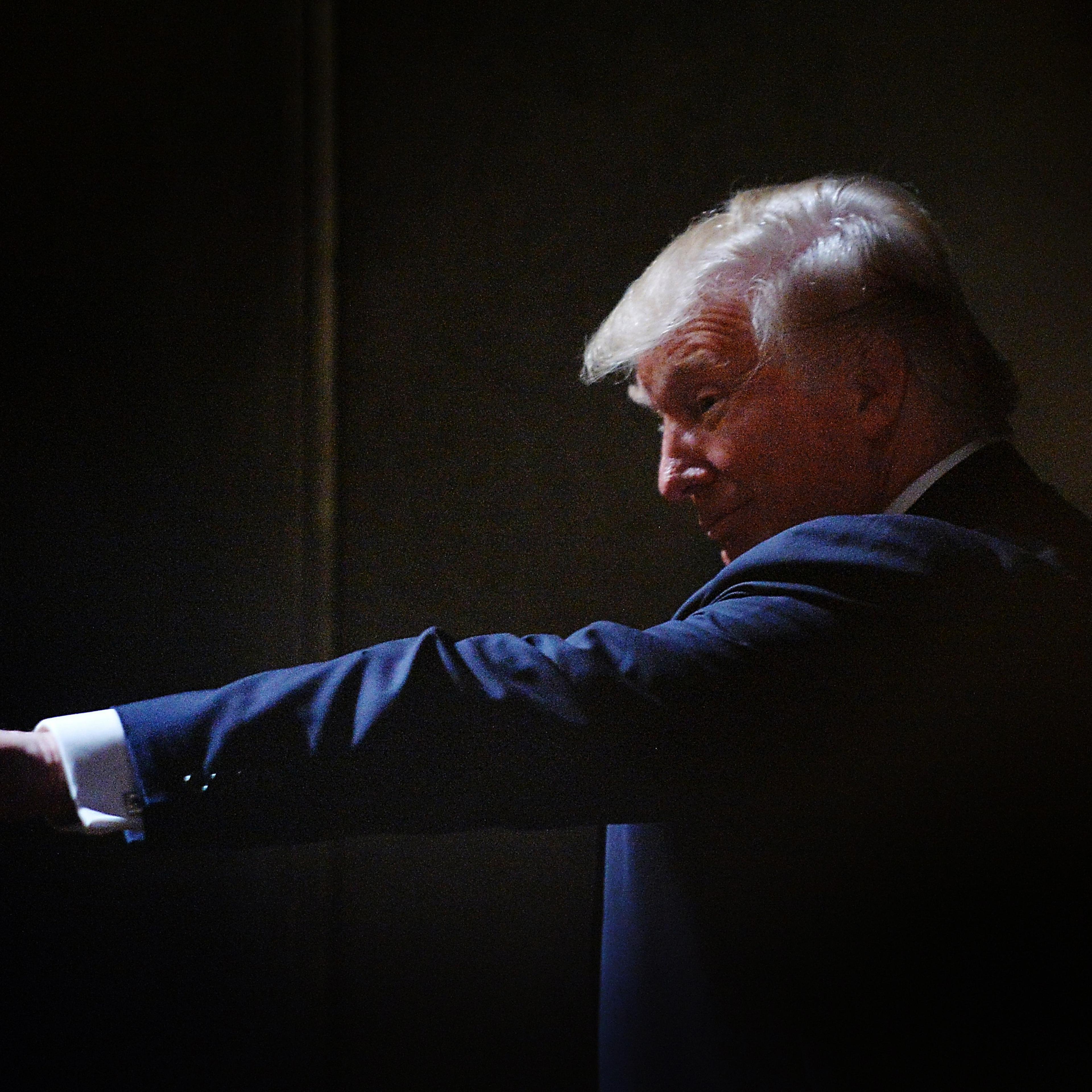 Donald Trump points during a campaign event on July 5, 2016 in Raleigh, N.C.