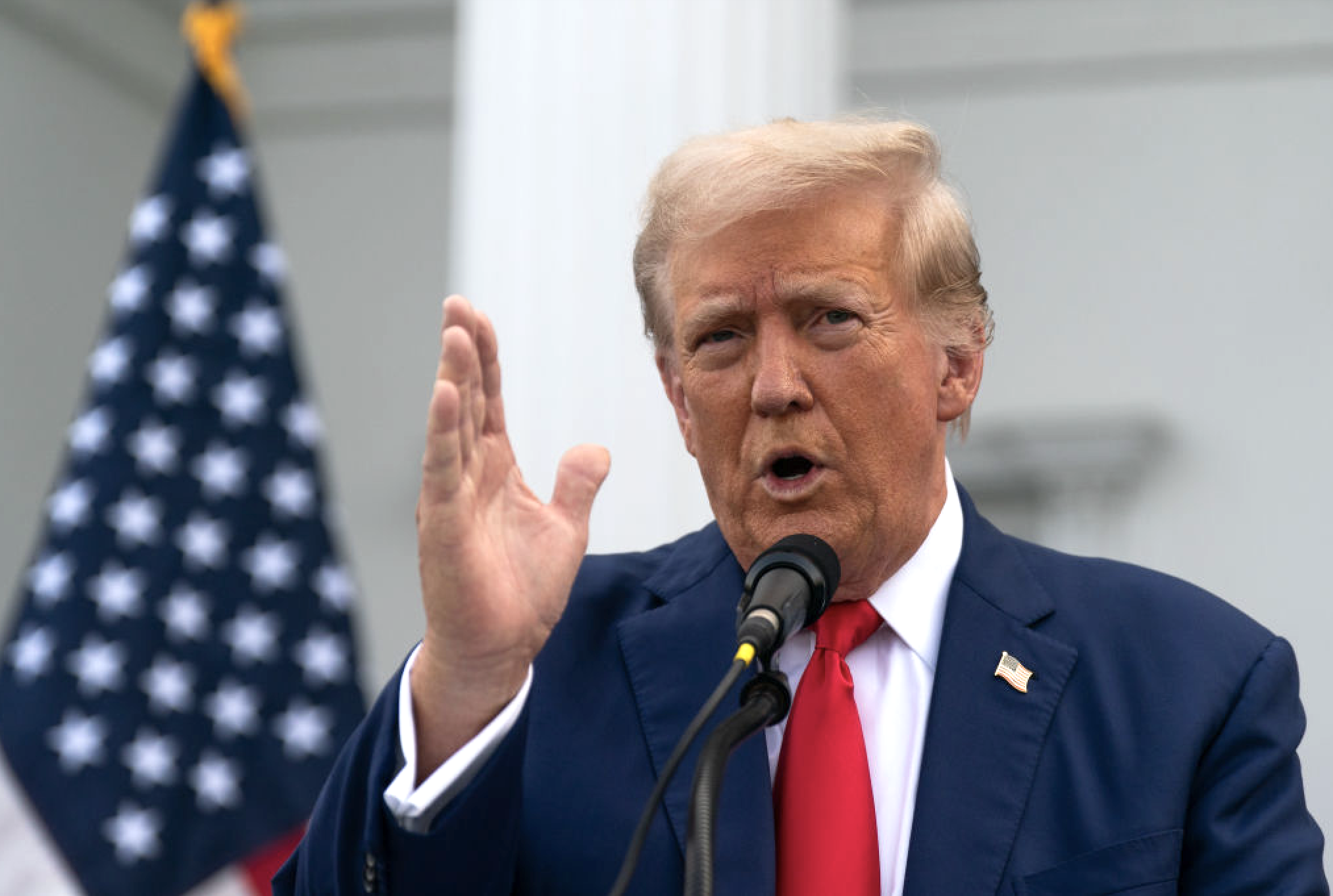 Republican presidential candidate Donald Trump holds a news conference outside the Trump National Golf Club on Aug. 15, 2024, in Bedminster, New Jersey.