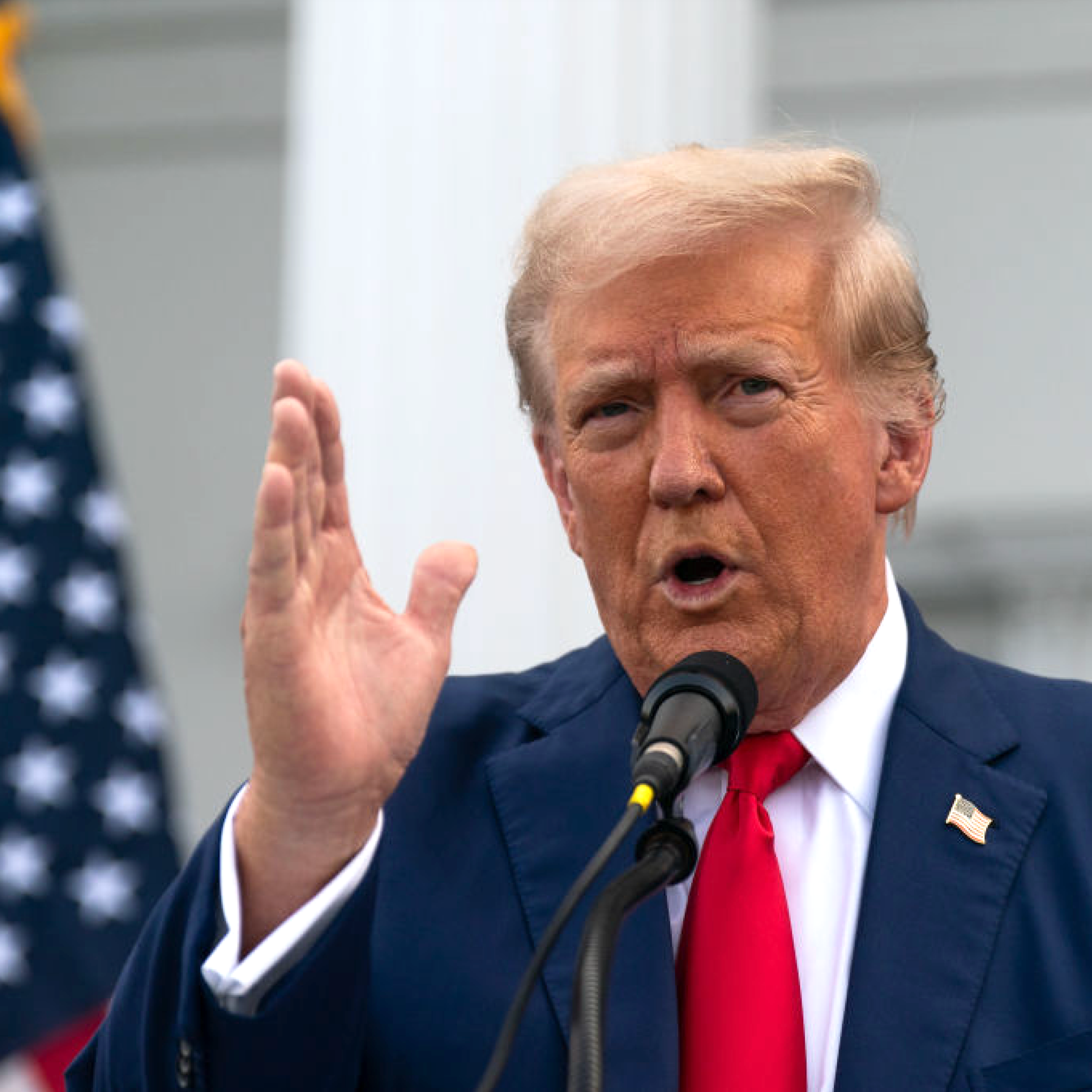 Republican presidential candidate Donald Trump holds a news conference outside the Trump National Golf Club on Aug. 15, 2024, in Bedminster, New Jersey.