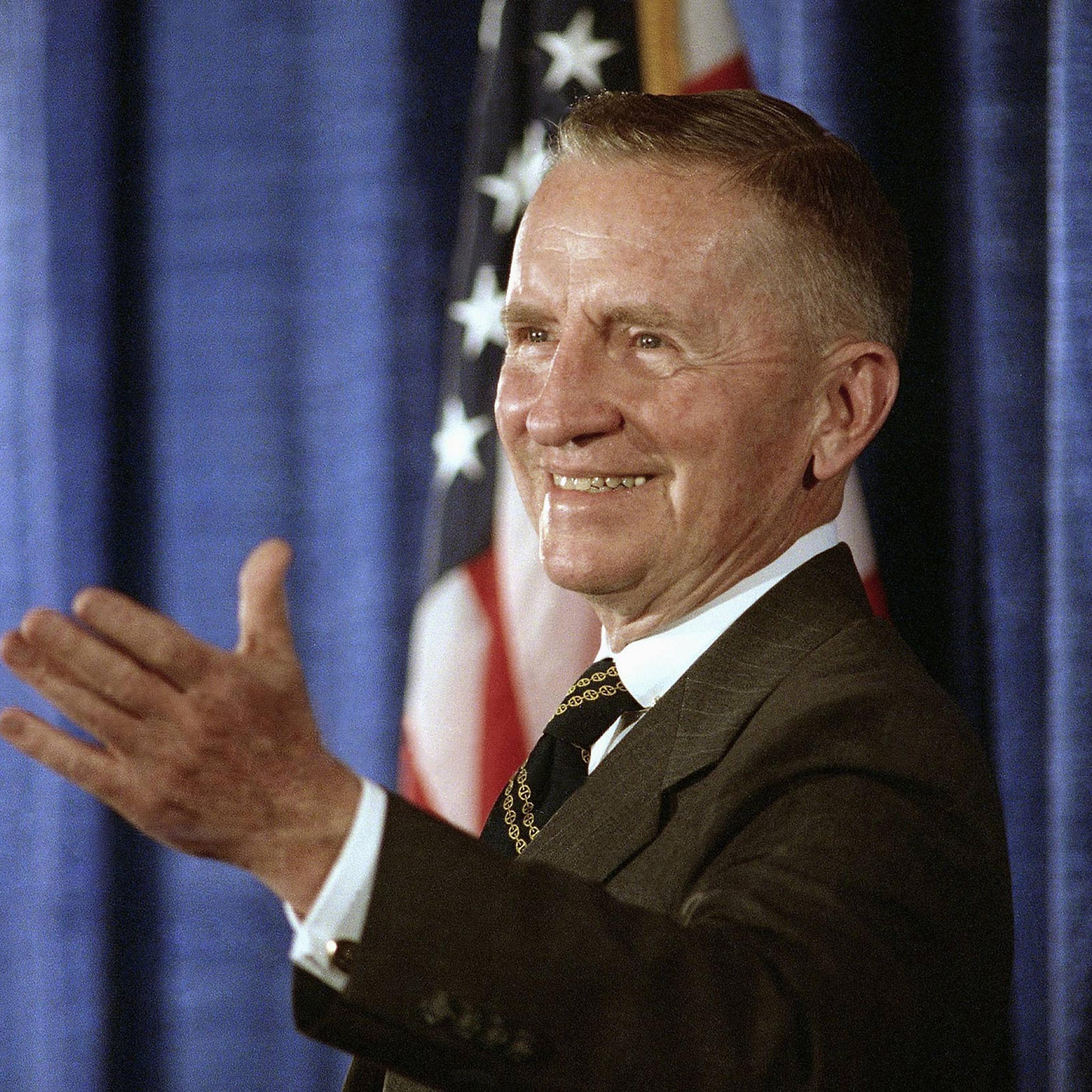 Perot speaks to the press in June 1992; the Texas billionaire ran for President that year as well as in 1996.