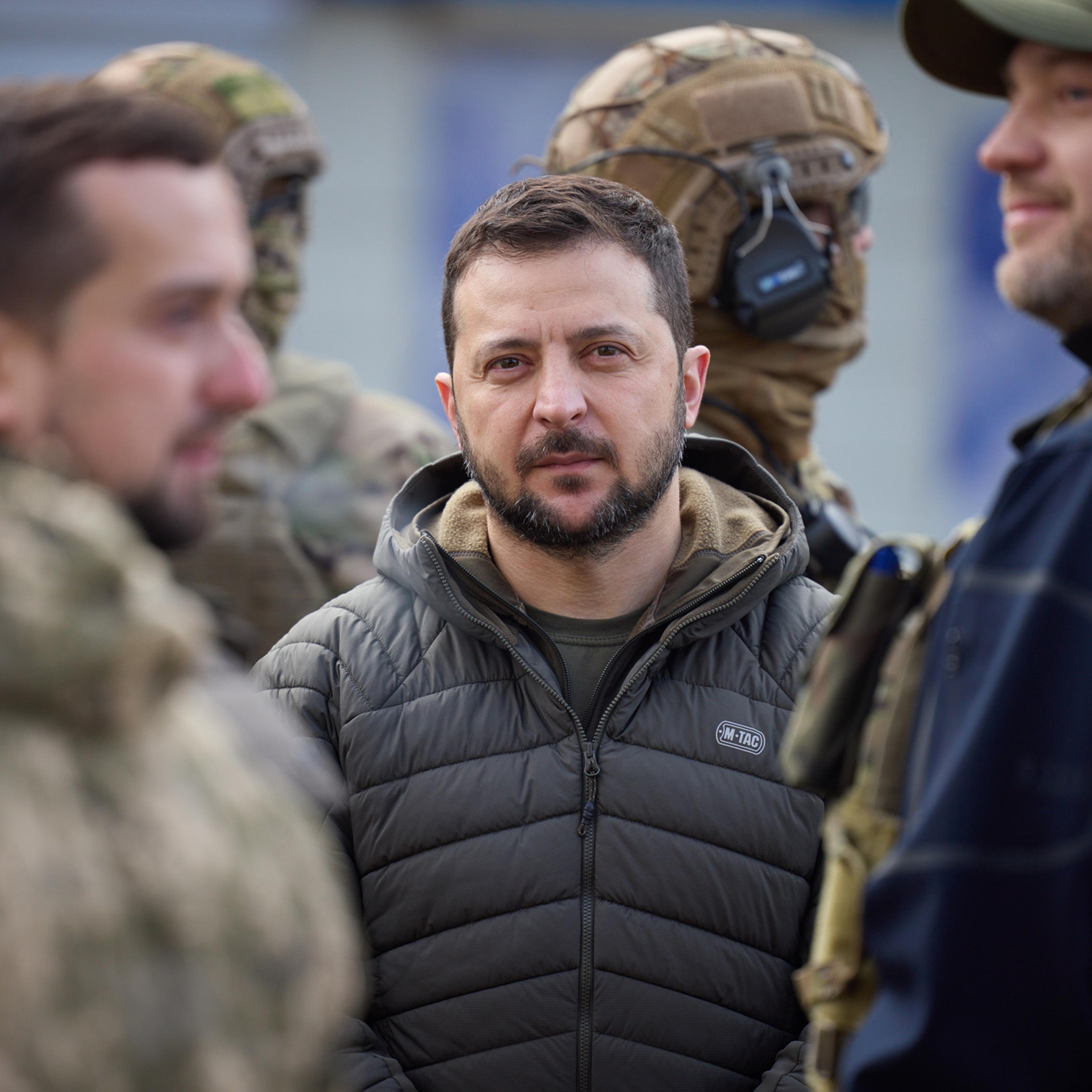Ukrainian President Volodymyr Zelensky visits the newly liberated southern city of Kherson on Nov. 14.