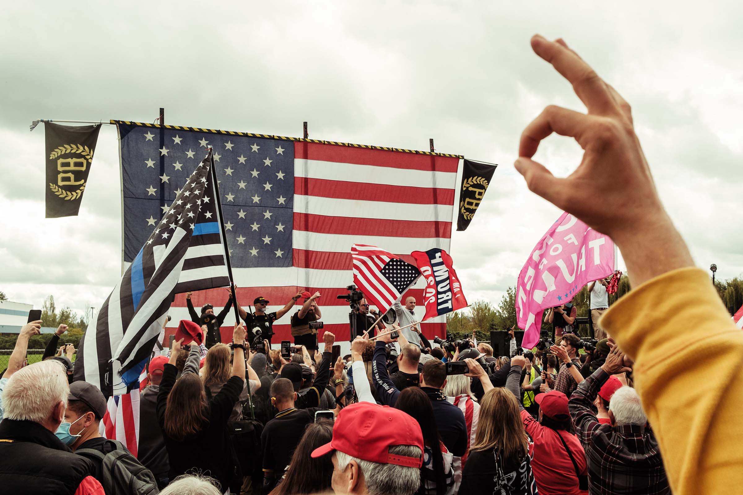 Members and supporters of the Proud Boys gather for a rally in Portland, Ore., Sept. 26, 2020. (Mason Trinca/The New York Times)