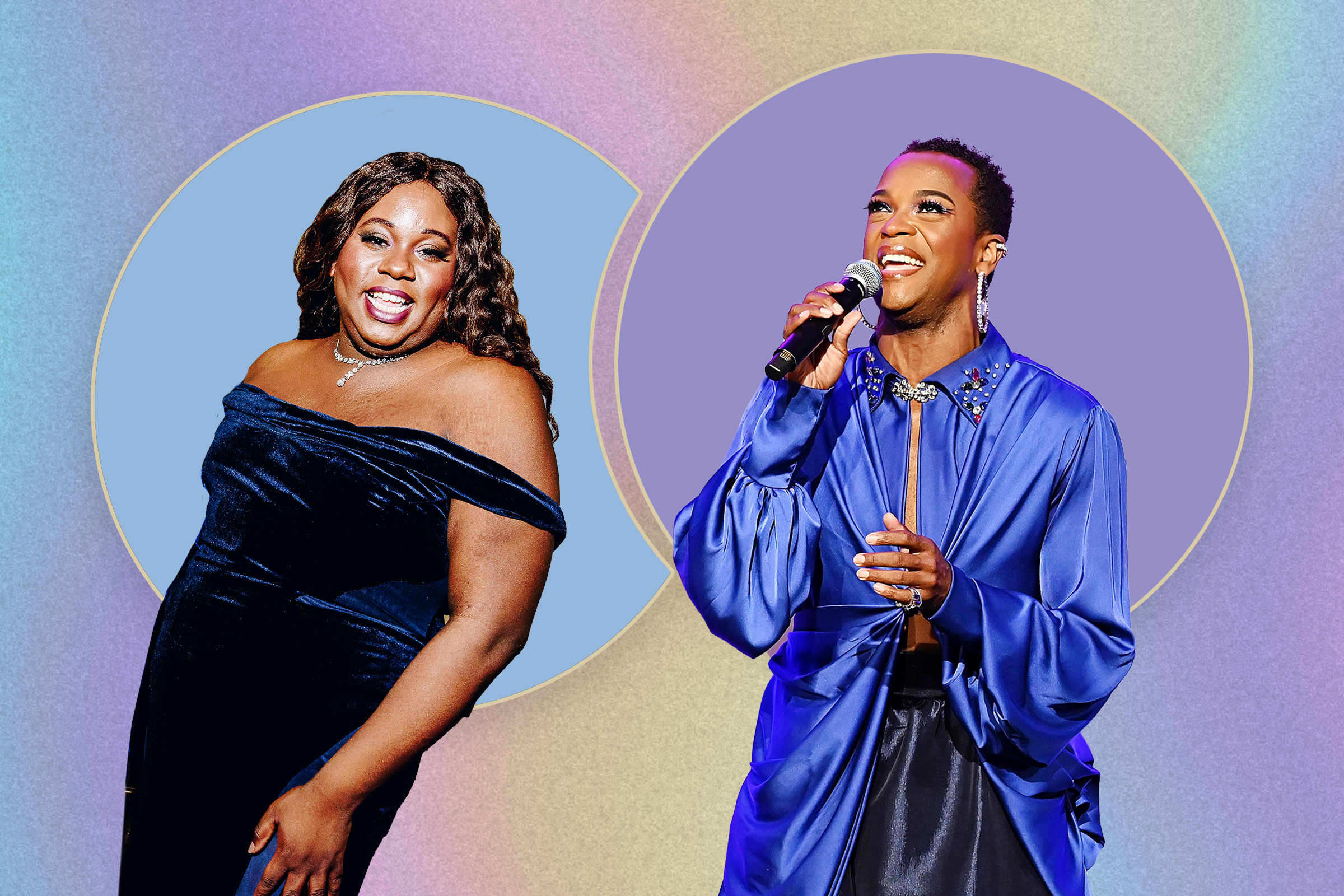 This year, Alex Newell (left) and J. Harrison Ghee (right) became the first out nonbinary acting Tony nominees. 
