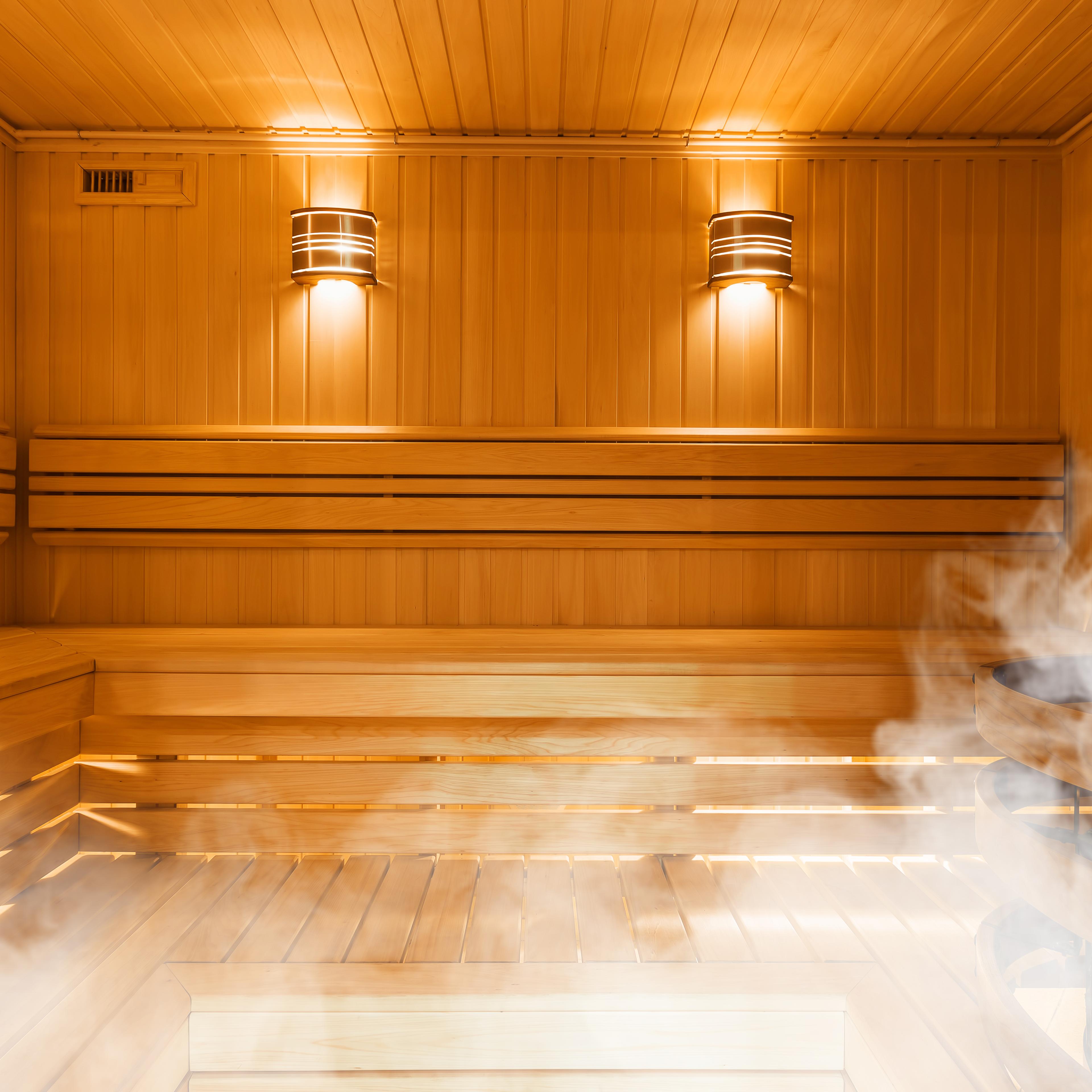Interior of Finnish sauna, classic wooden sauna