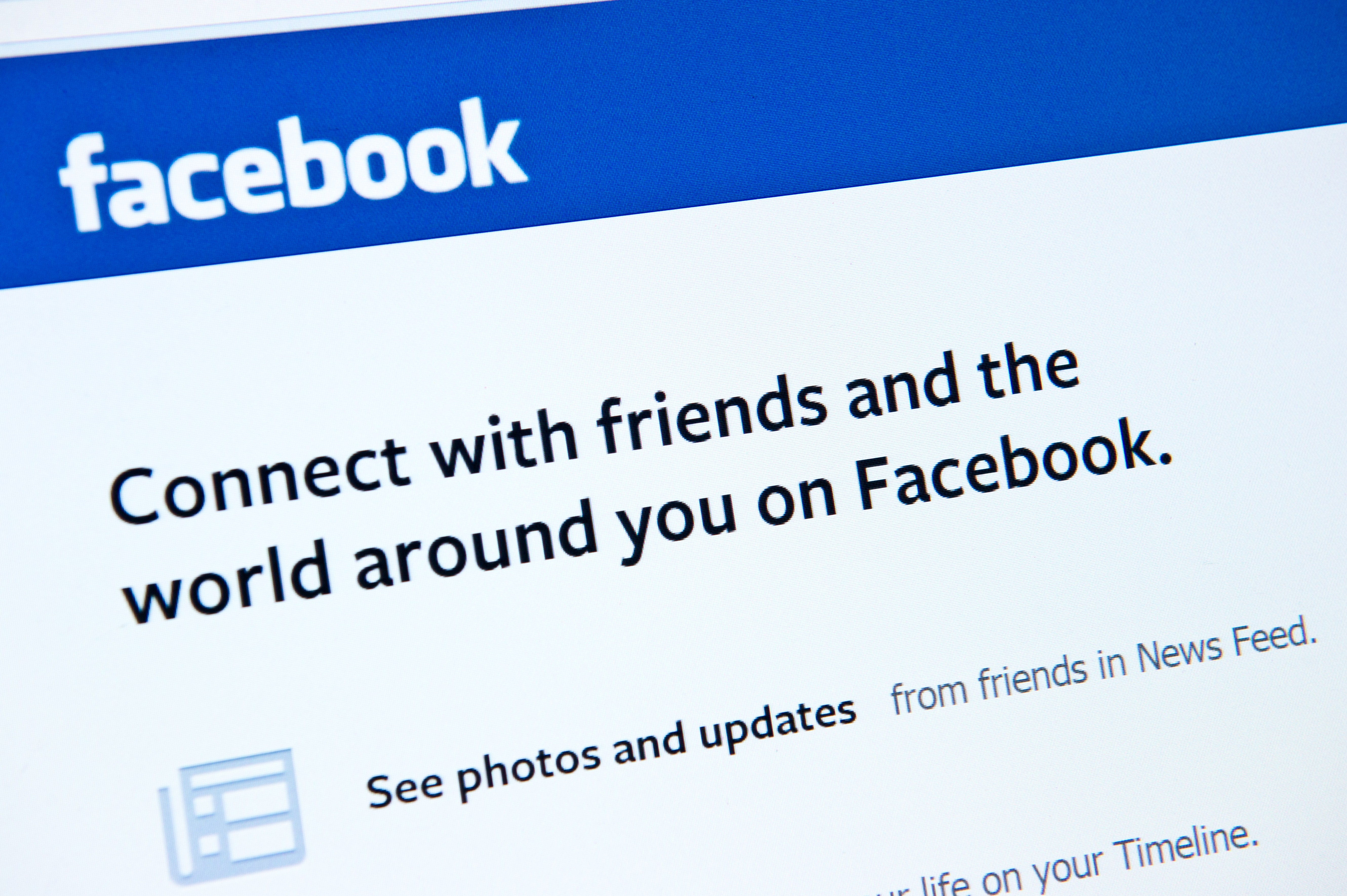 The splash page for the social media Internet site Facebook.