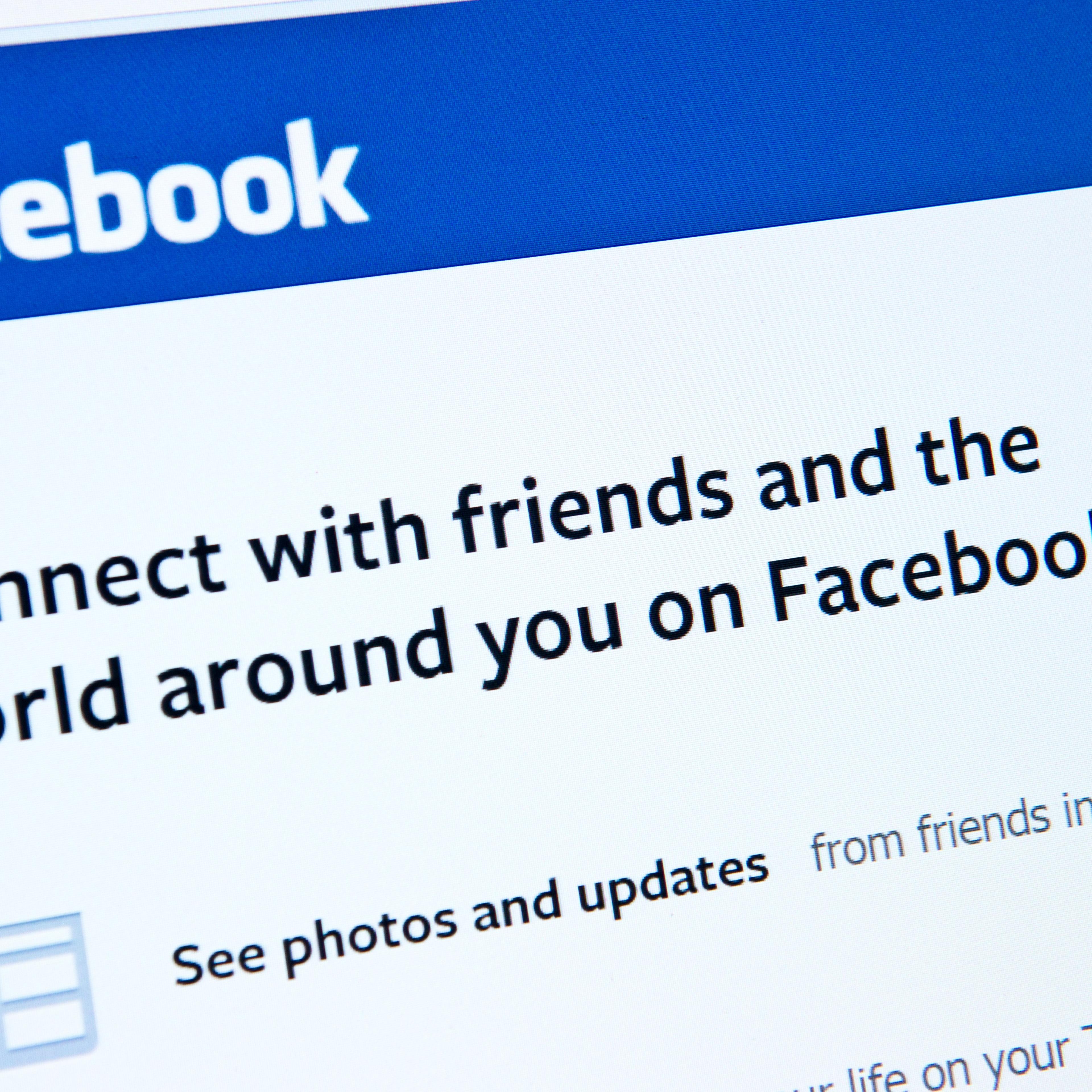 The splash page for the social media Internet site Facebook.