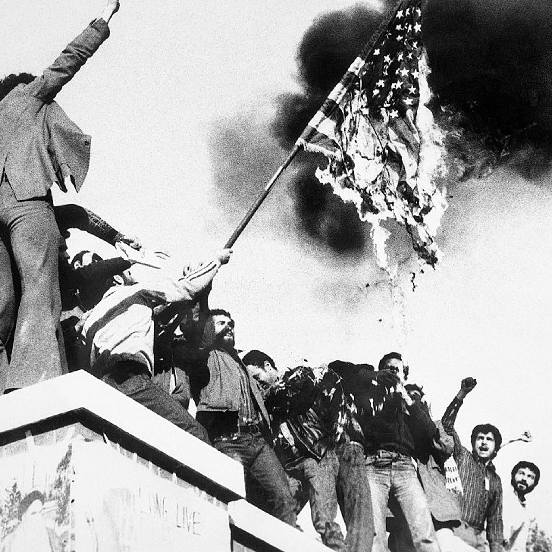 Iranian Demonstrators Burning American Flag on U.S. Embassy
