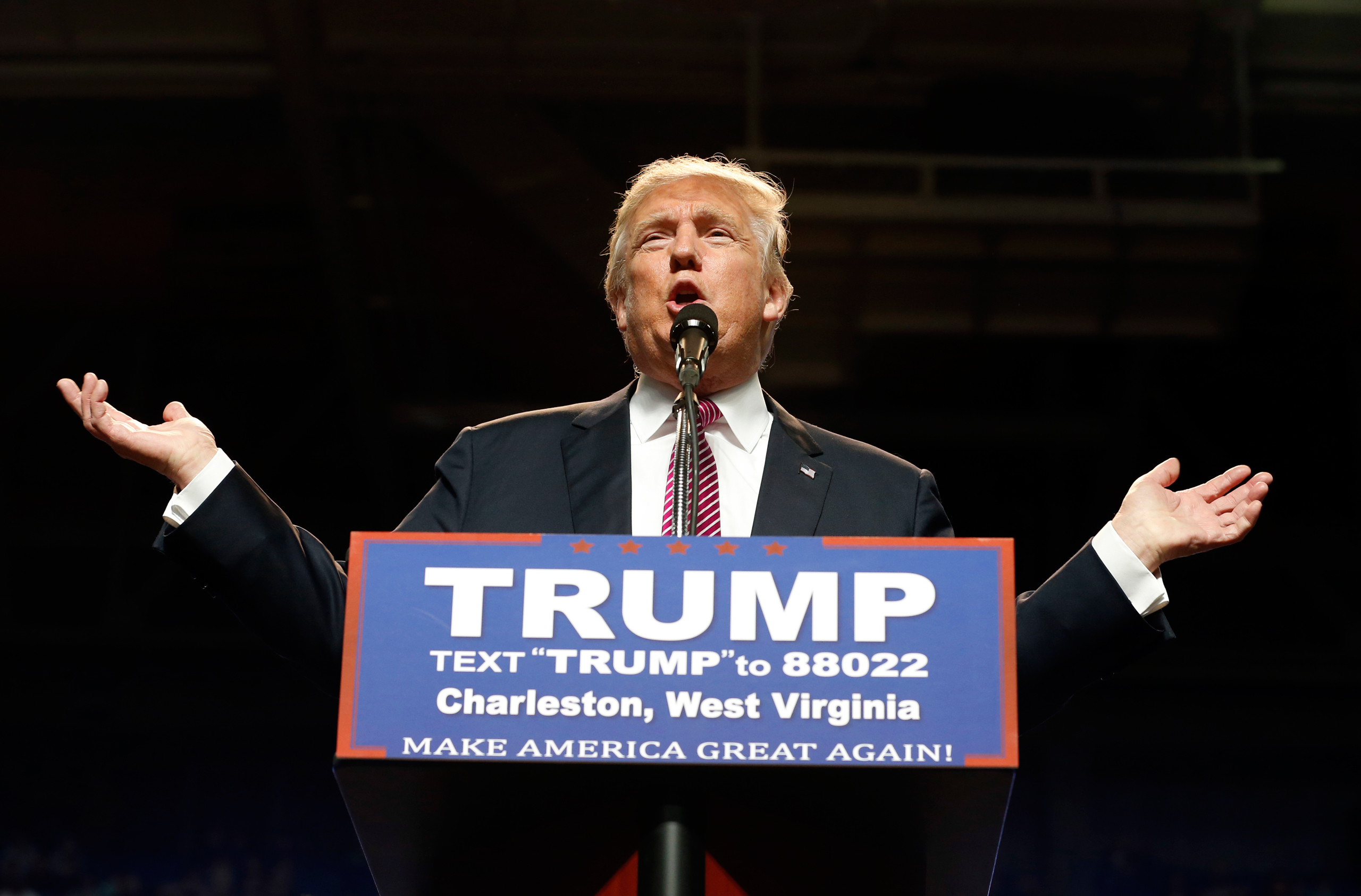 Donald TrumpRepublican presidential candidate Donald Trump gestures during a rally in Charleston, W.Va., Thursday, May 5, 2016. (AP Photo/Steve Helber)