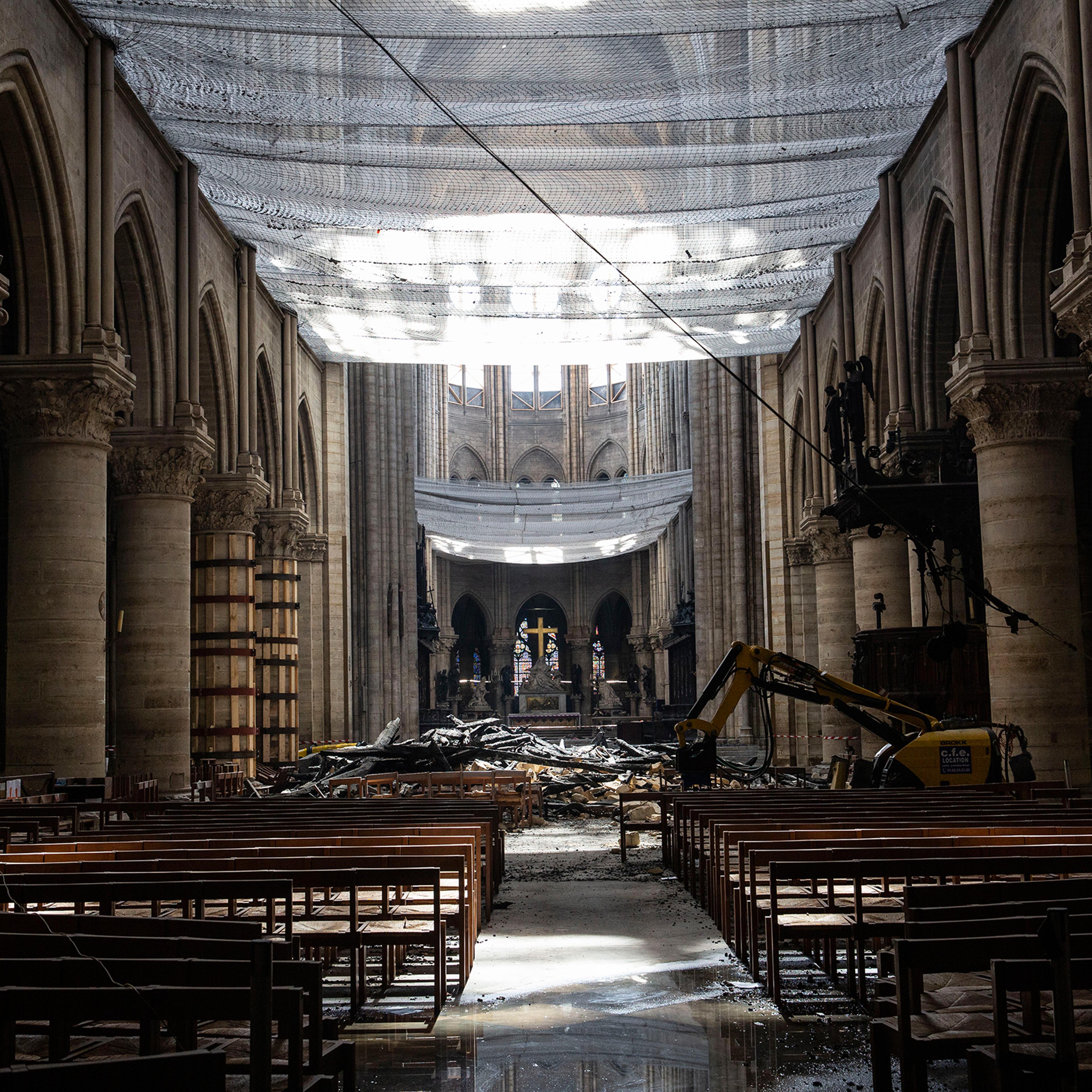 Before reconstruction can begin, the remaining rubble must be removed. The structure of the cathedral is being assessed to avoid any further collapse.