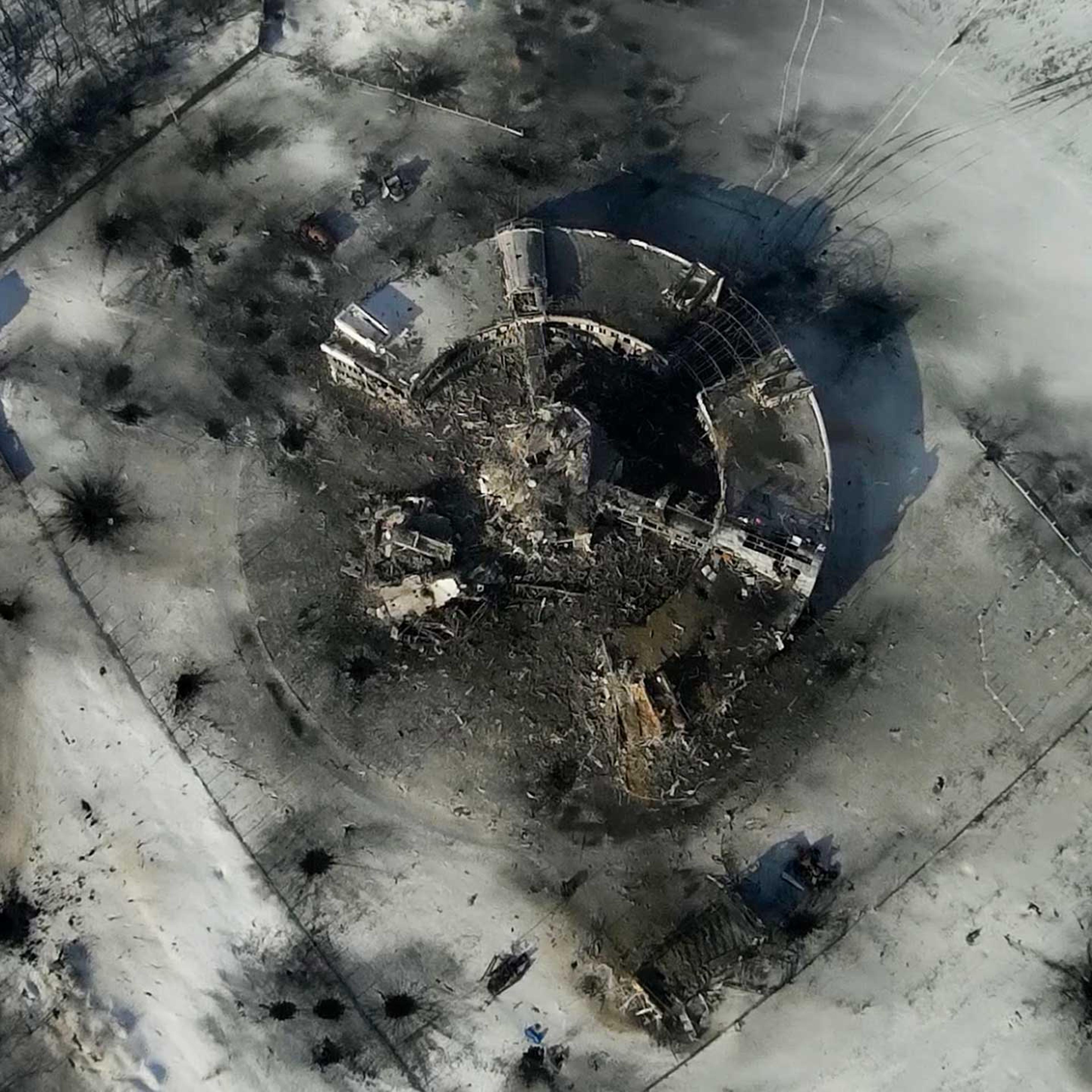 The destroyed control tower at the airport in Donetsk, eastern Ukraine, Jan. 15, 2015.