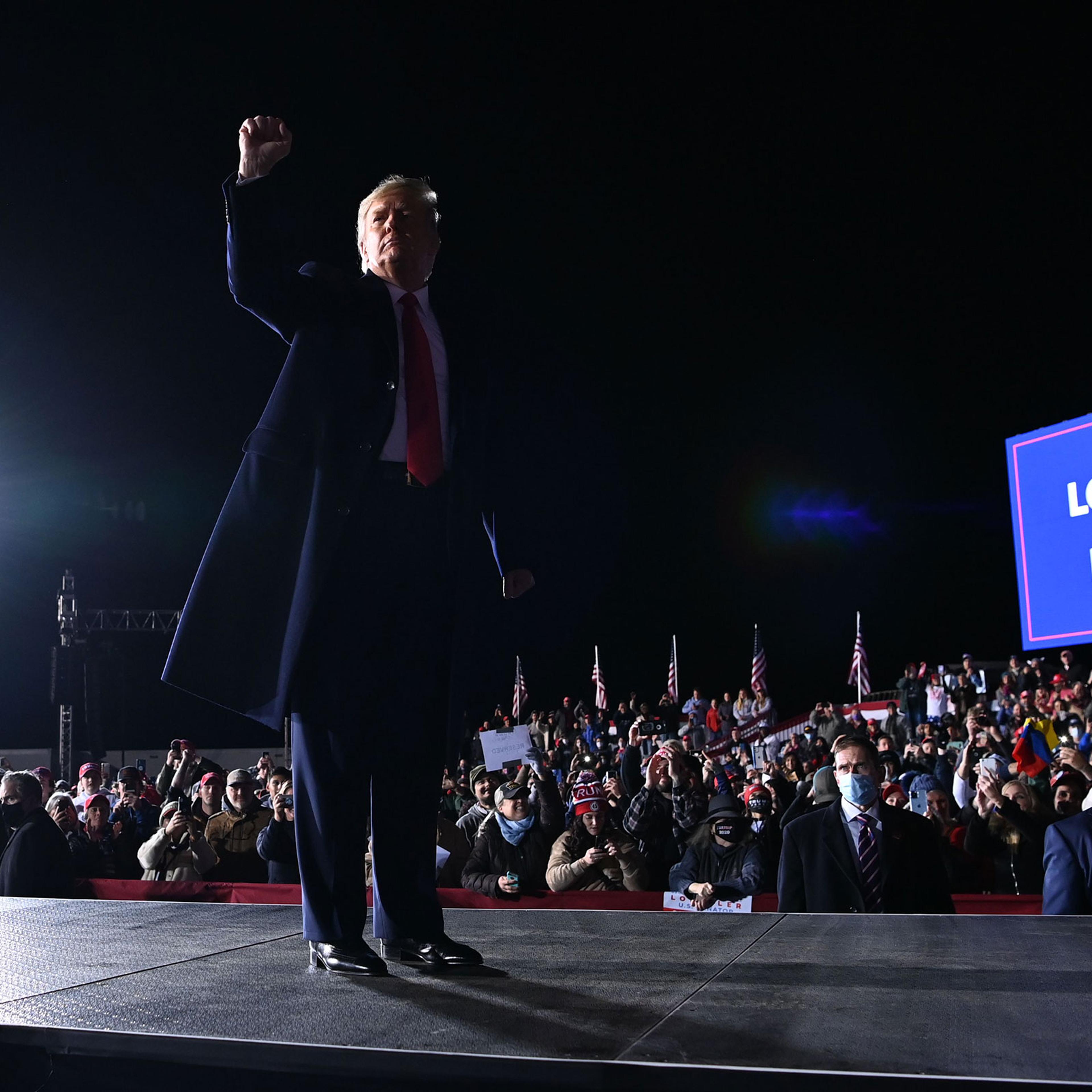 President Donald Trump during a rally in support of Republican incumbent senators Kelly Loeffler and David Perdue ahead of Senate runoff in Dalton, Ga. on Jan. 4, 2021.