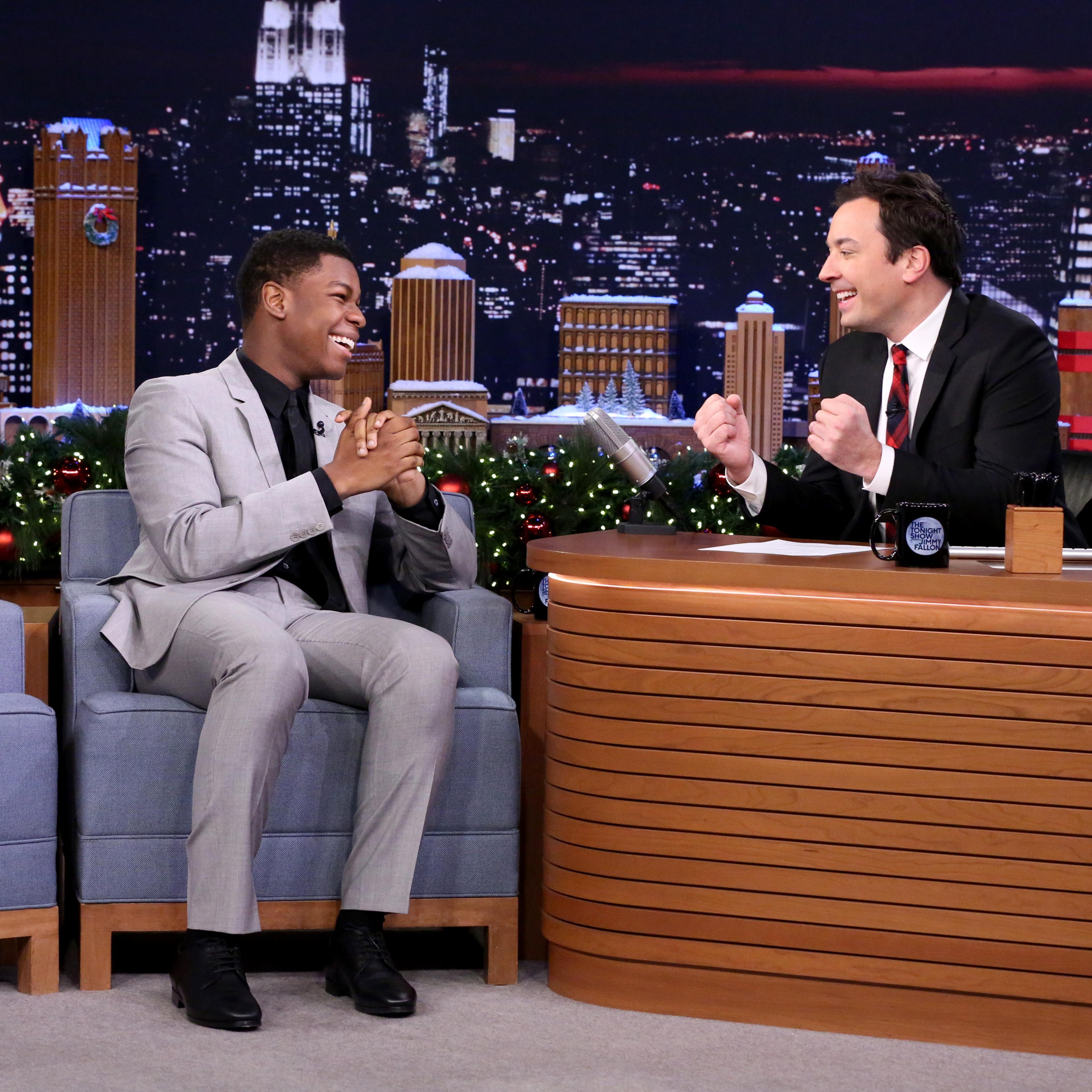 Actor John Boyega during an interview with host Jimmy Fallon on December 18, 2015
