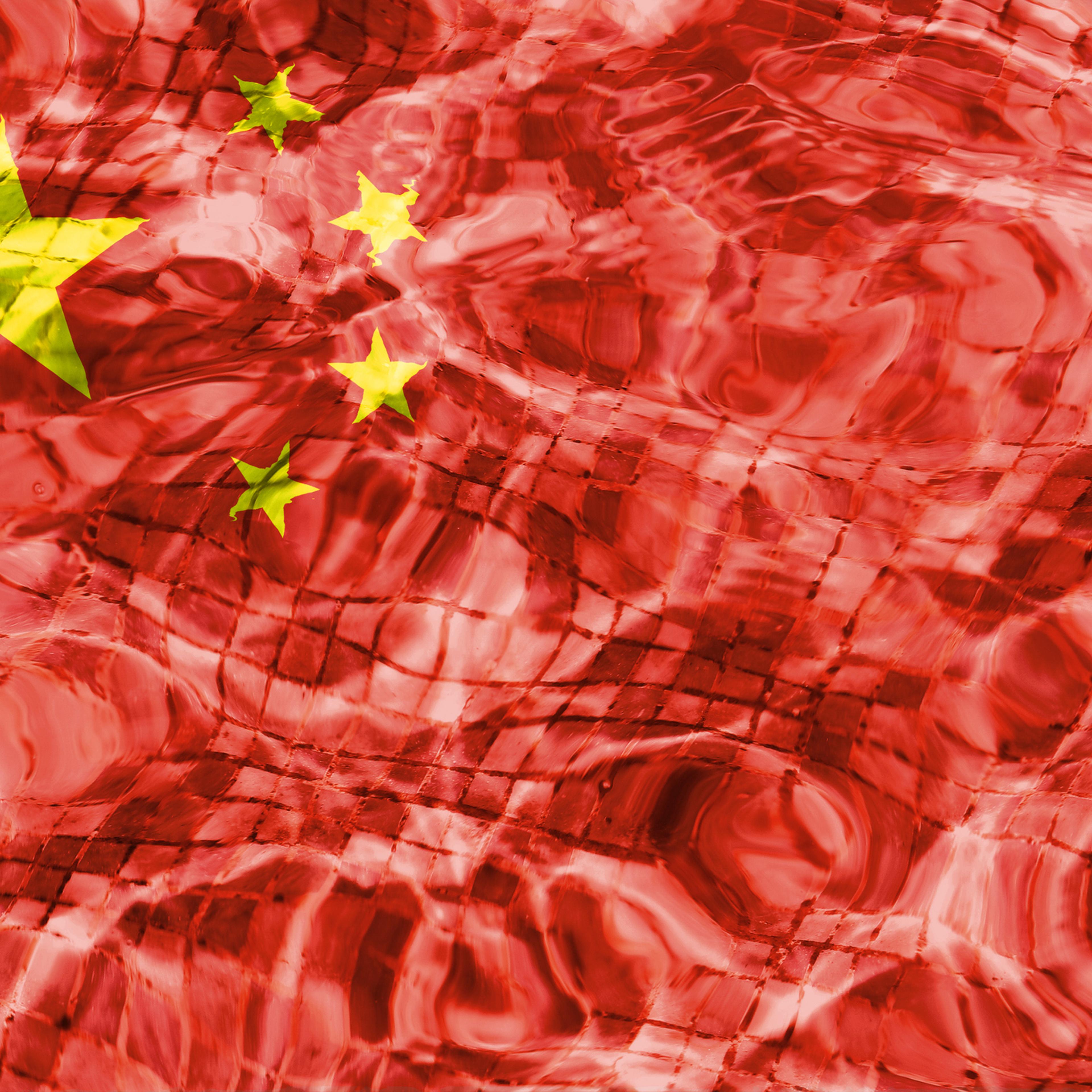 China flag in swimming pool water