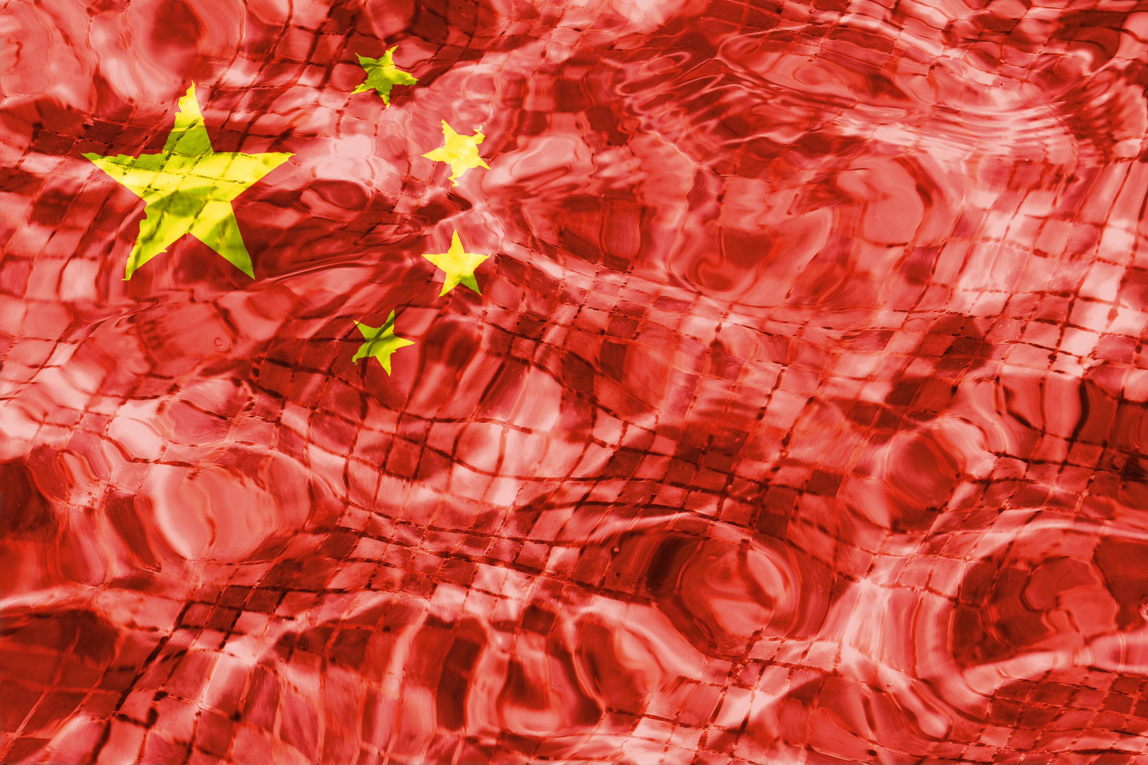 China flag in swimming pool water