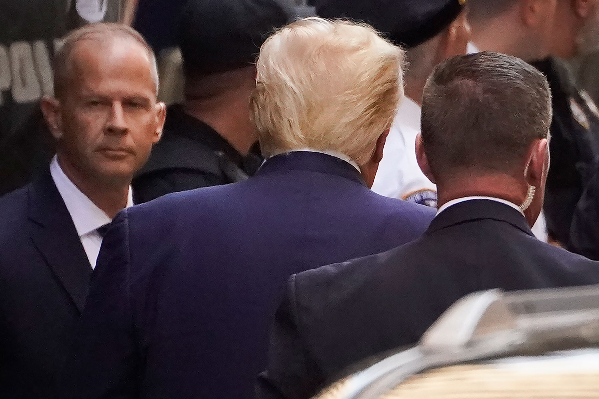 Former President Donald Trump arrives at the Manhattan District Attorney's office on April 4, 2023.