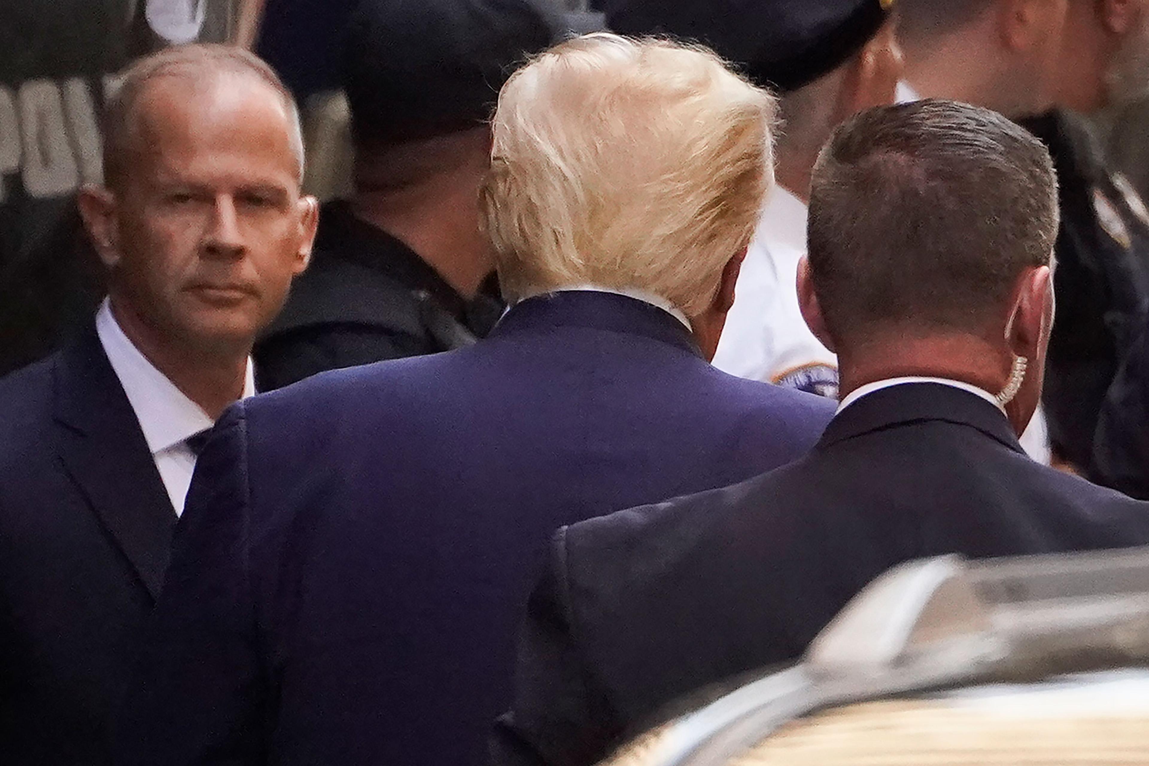 Former President Donald Trump arrives at the Manhattan District Attorney's office on April 4, 2023.