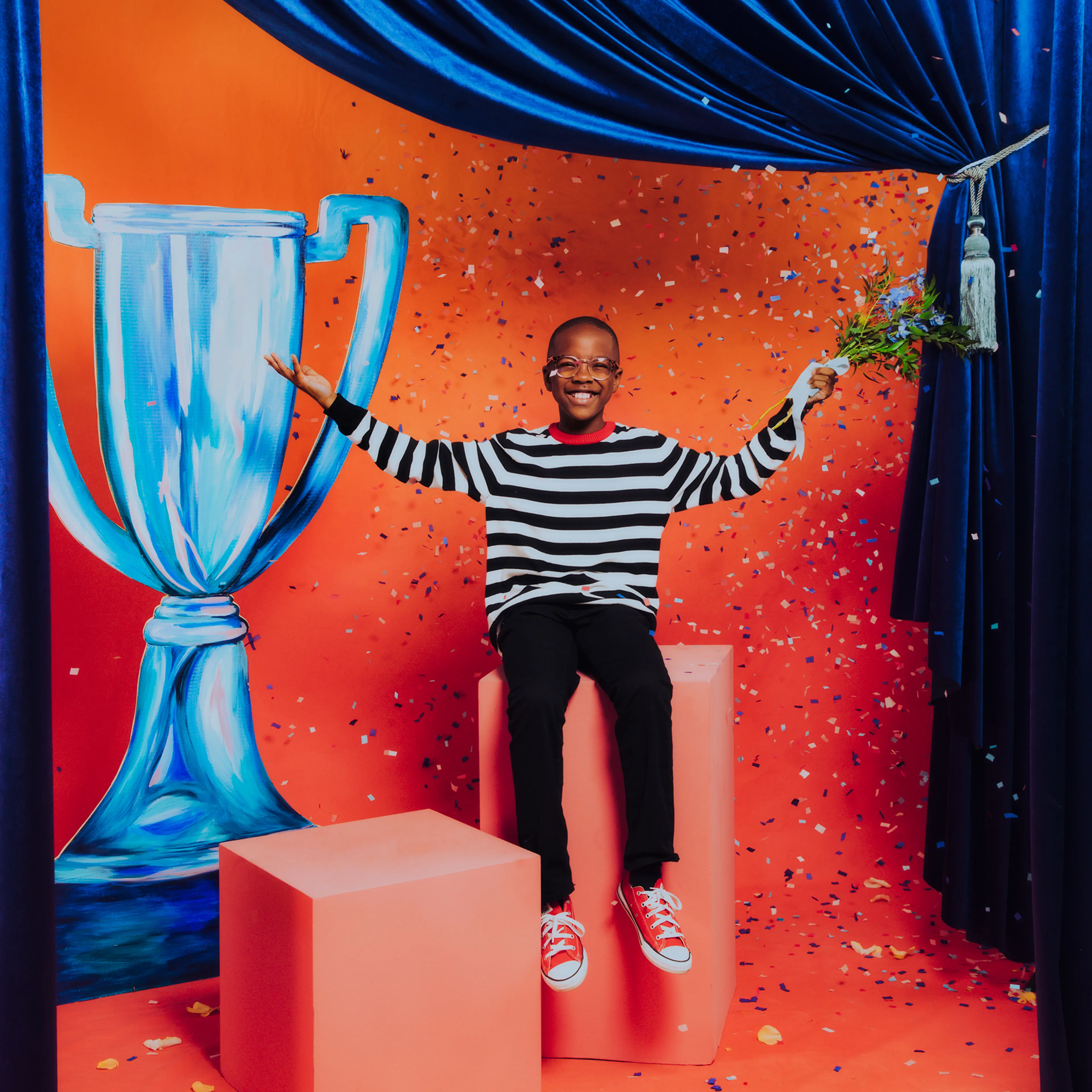 Confetti falls as Orion Jean is photographed in a studio on December 16, 2021.