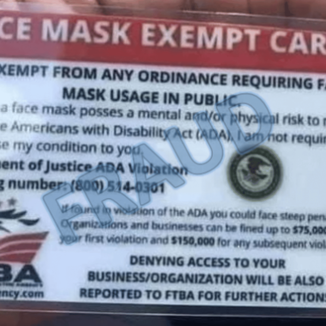 face mask exempt cards fake coronavirus