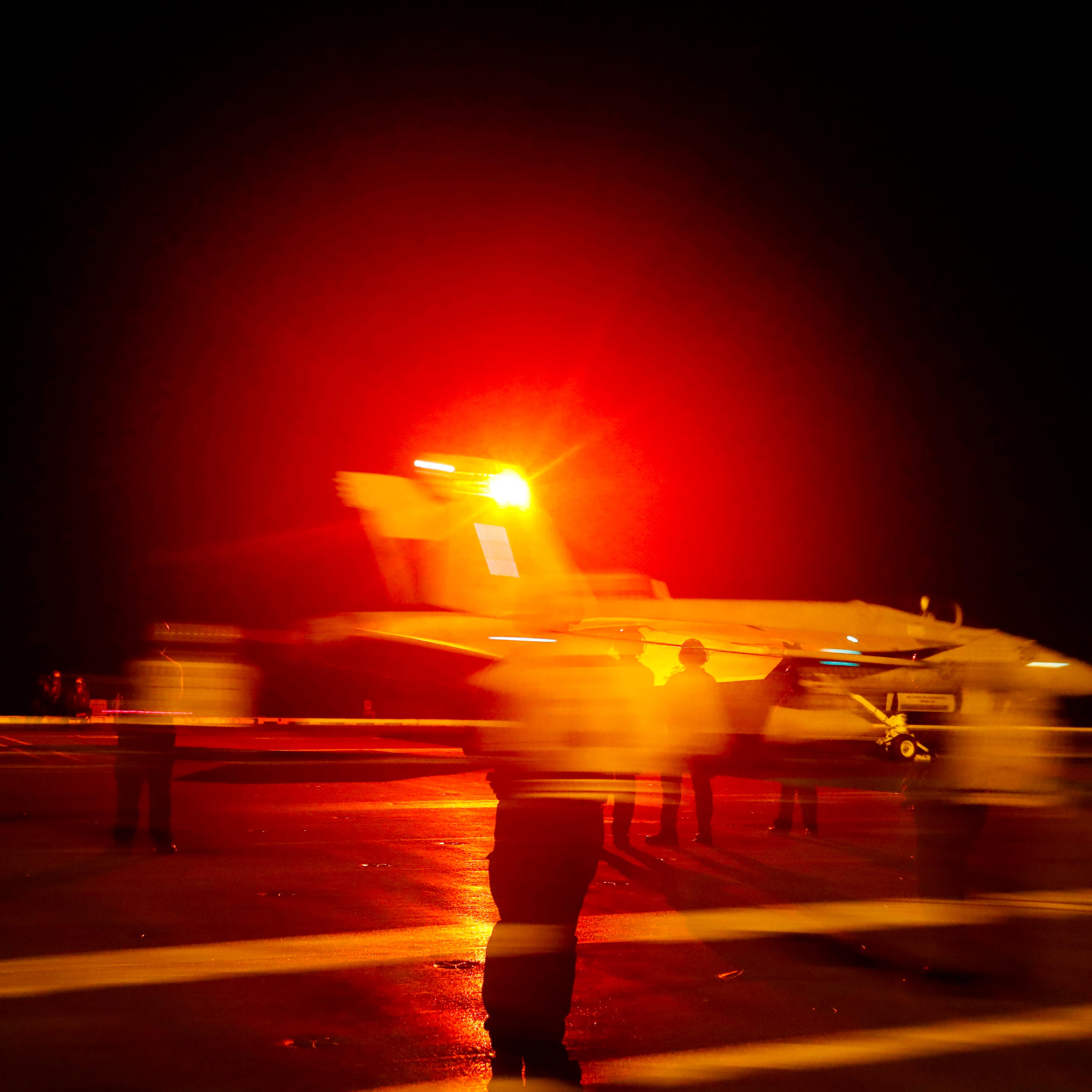 An F/A-18E Super Hornet aircraft launches from the flight deck the Nimitz-class aircraft carrier USS Abraham Lincoln in the Persian Gulf on May 10, 2019.